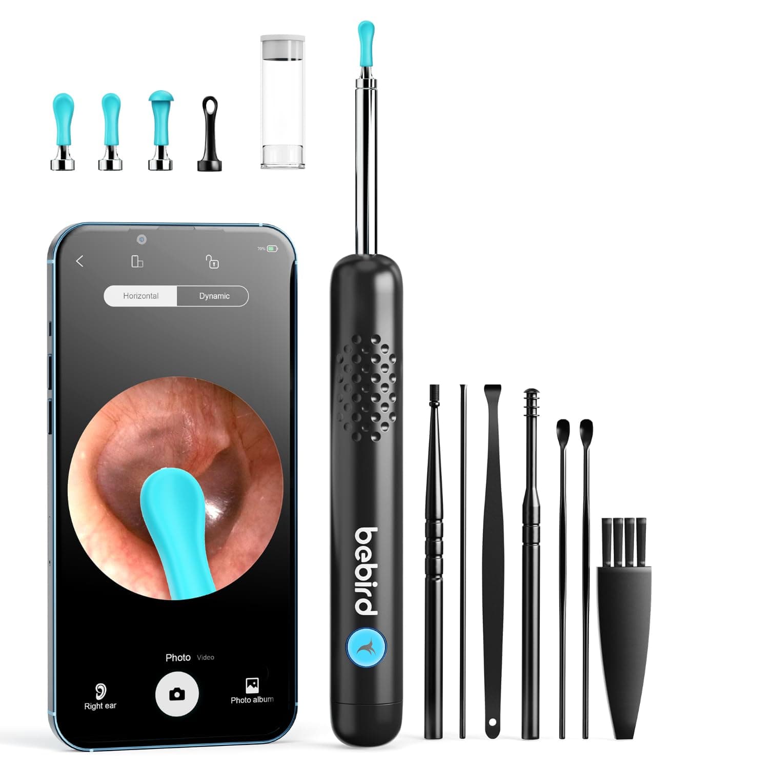 Ear Wax Removal Tool Camera, R1 Upgraded Anti-Fall Off Eartips Ear Cleaner, Wireless Otoscope with 1080P Waterproof Ear Camera, Earwax Removal Kit for iPhone, Android, Black