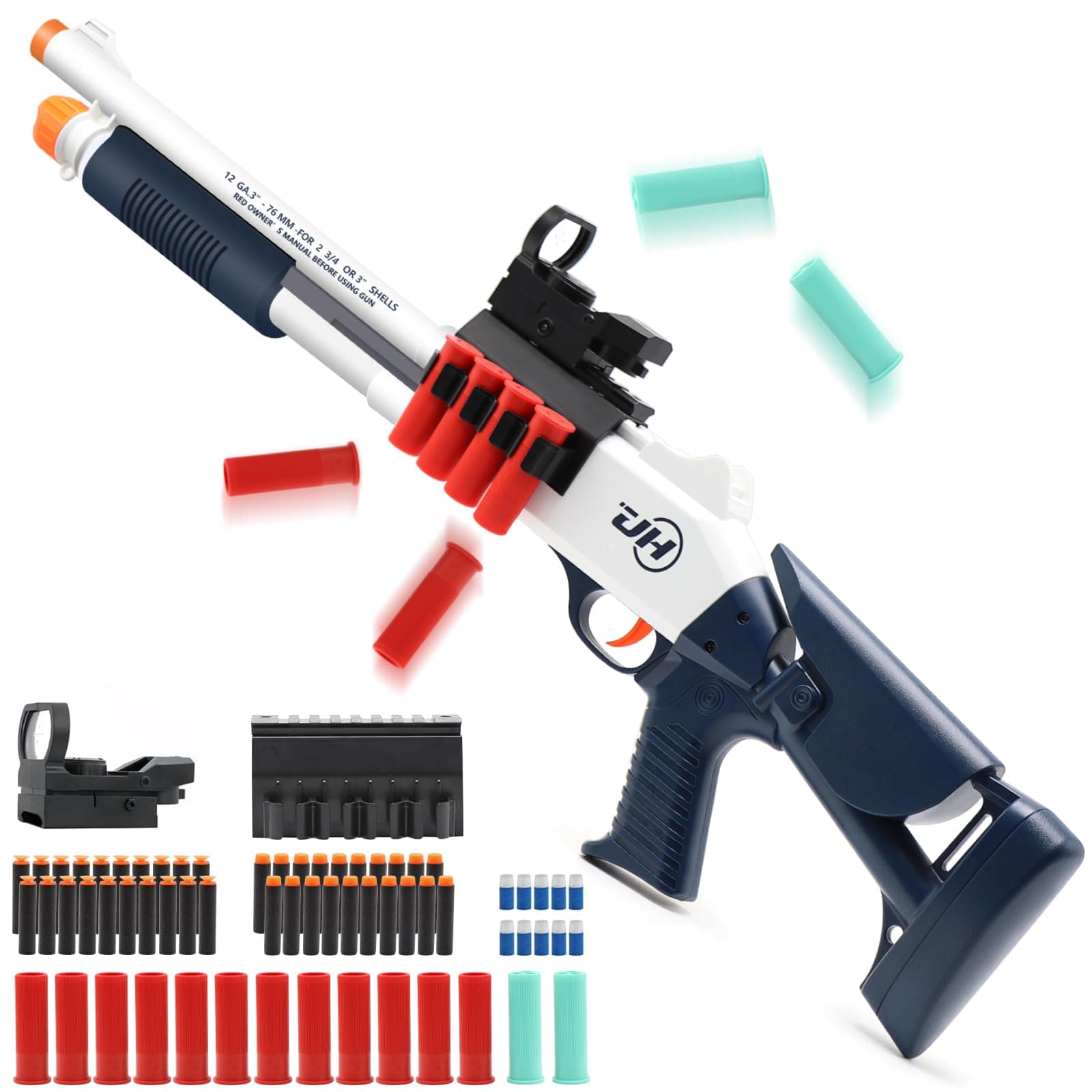 Bugrtey Shell Ejecting Toy Shotgun Toys Guns with 50 Soft Darts 14 Shells 1 Scope Soft Bullet Toy Shotgun Outdoor Games Gifts for Christmas Halloween Birthday