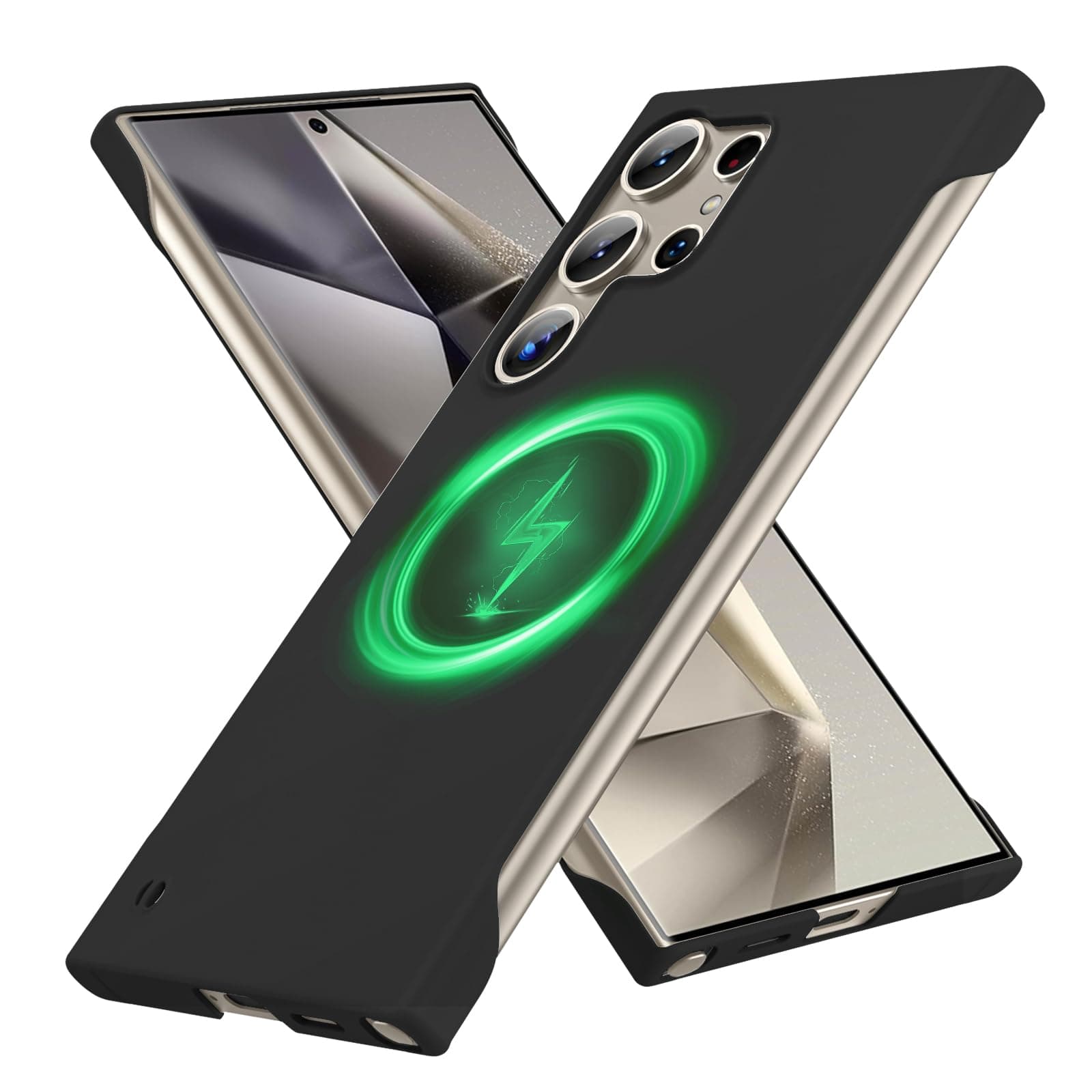 Magnetic Slim Case Fit for Samsung Galaxy S24 Ultra Case 6.8(2024) Ultra-Thin Lightweight Durable Frameless Matte Hard for MagSafe Cover Case with Pull Ring Shockproof Non Slip Rope-Black