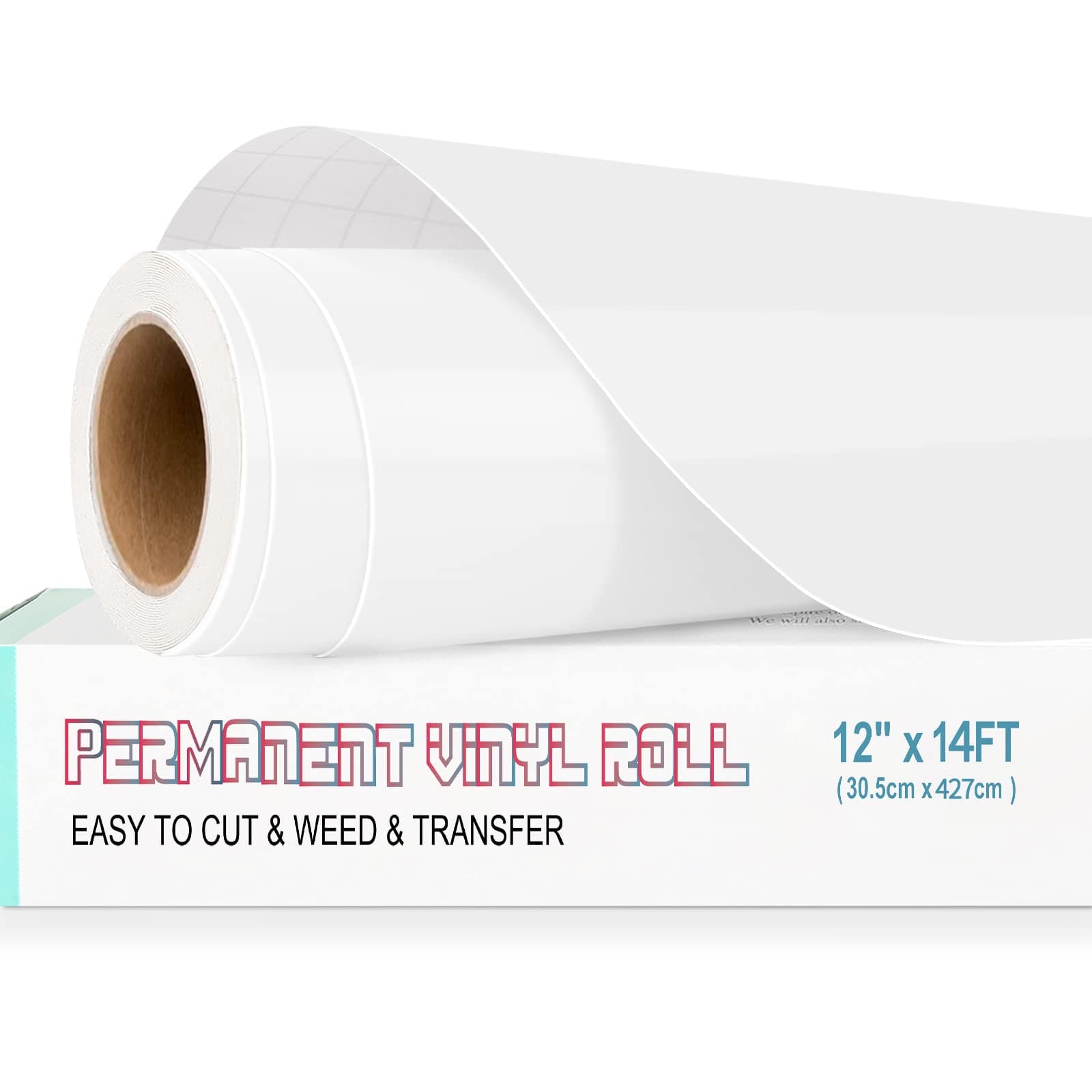 Permanent Vinyl Roll for Cricut, Silhouette Cameo - 12" x 14Ft Glossy White Self-Adhesive Sheet for Deco & DIY Projects