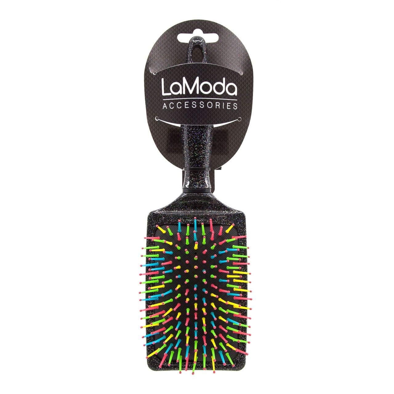 LaModa Glitter Finish Rectangle Paddle Brush with Cushioned Rainbow Bristles for Use with Wet or Dry Hair