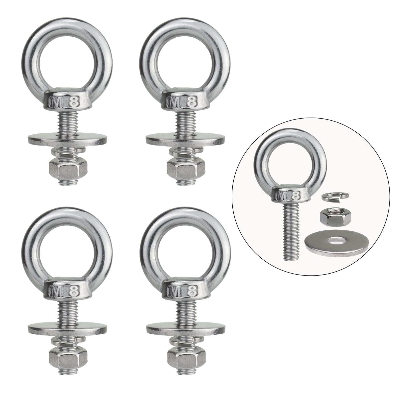 M8 Stainless Steel Eye Bolts with Nuts 4 Pack, 5/16" x 1" Lifting Ring Eye Bolt for Tire Swing Boat (Metric M6 – M14 x 1 2 4 6 inch Available), Threaded Shoulder Eyebolts Hang Tie Down Outdoor