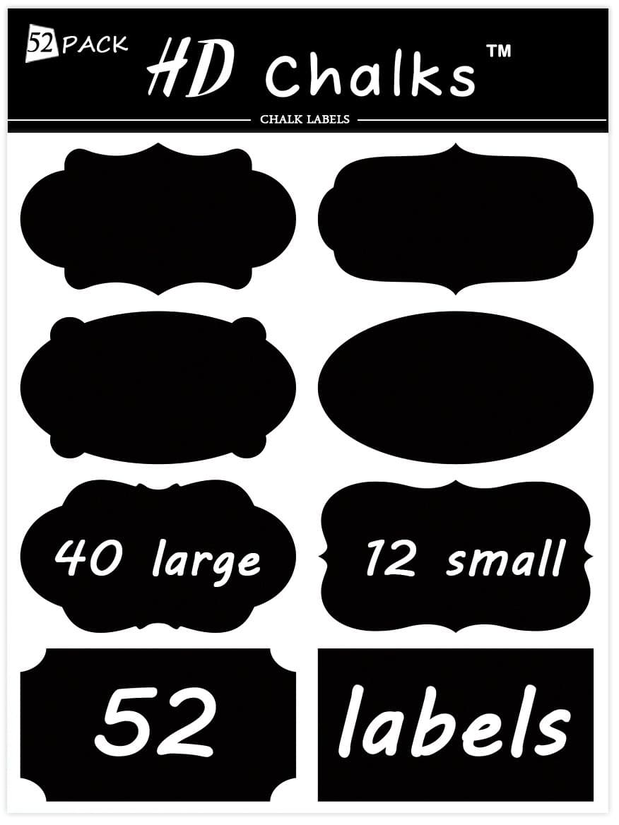 HD Chalks Chalkboard Labels for Mason Jars, Black, 52 Labels