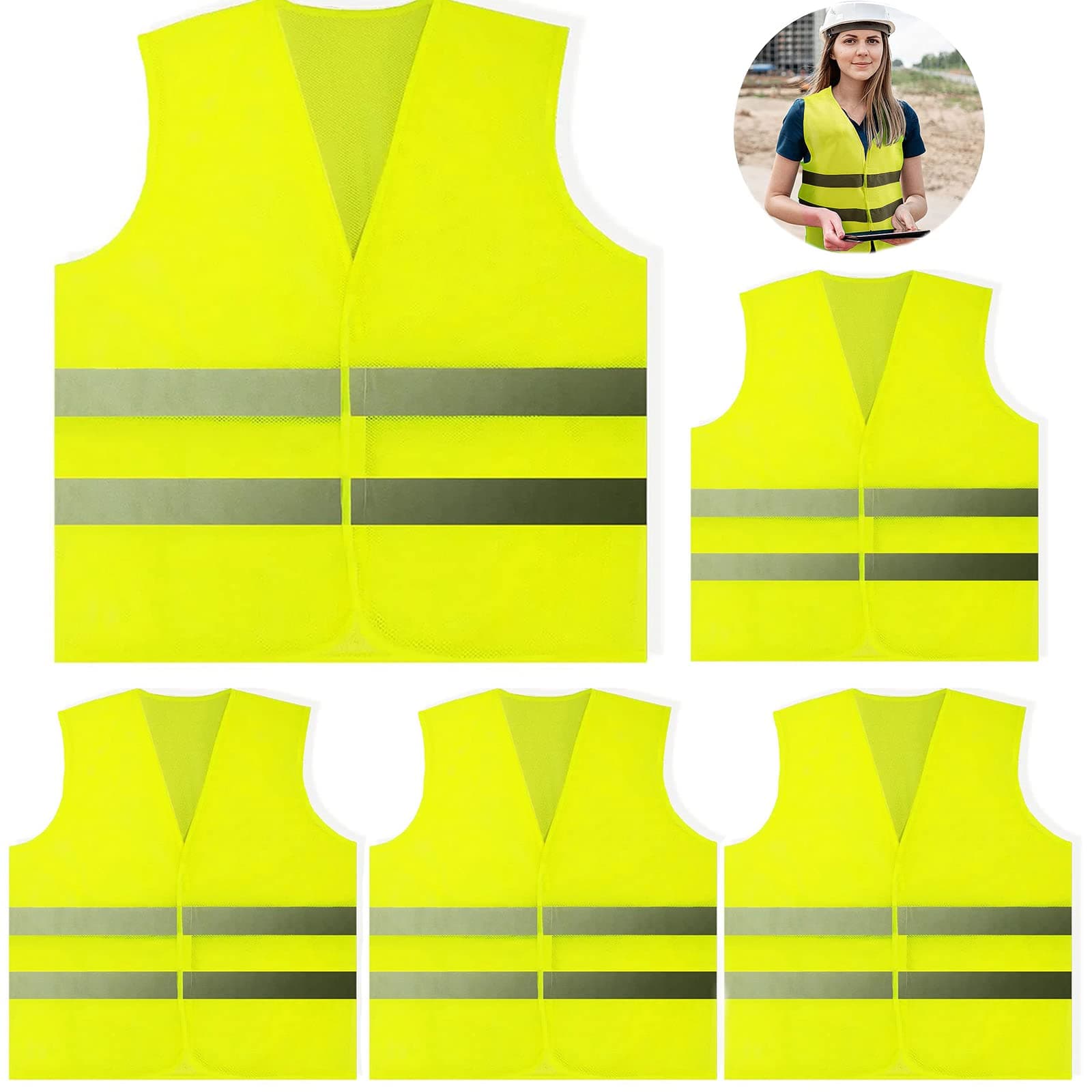 5 Pack Hi Vis Vests,Safety Vests,Standard Size Reflective High Visibility Vests,Unisex Hi Vis Jacket for Traffic Work, Running, Surveyor and Security Guard Construction Vest