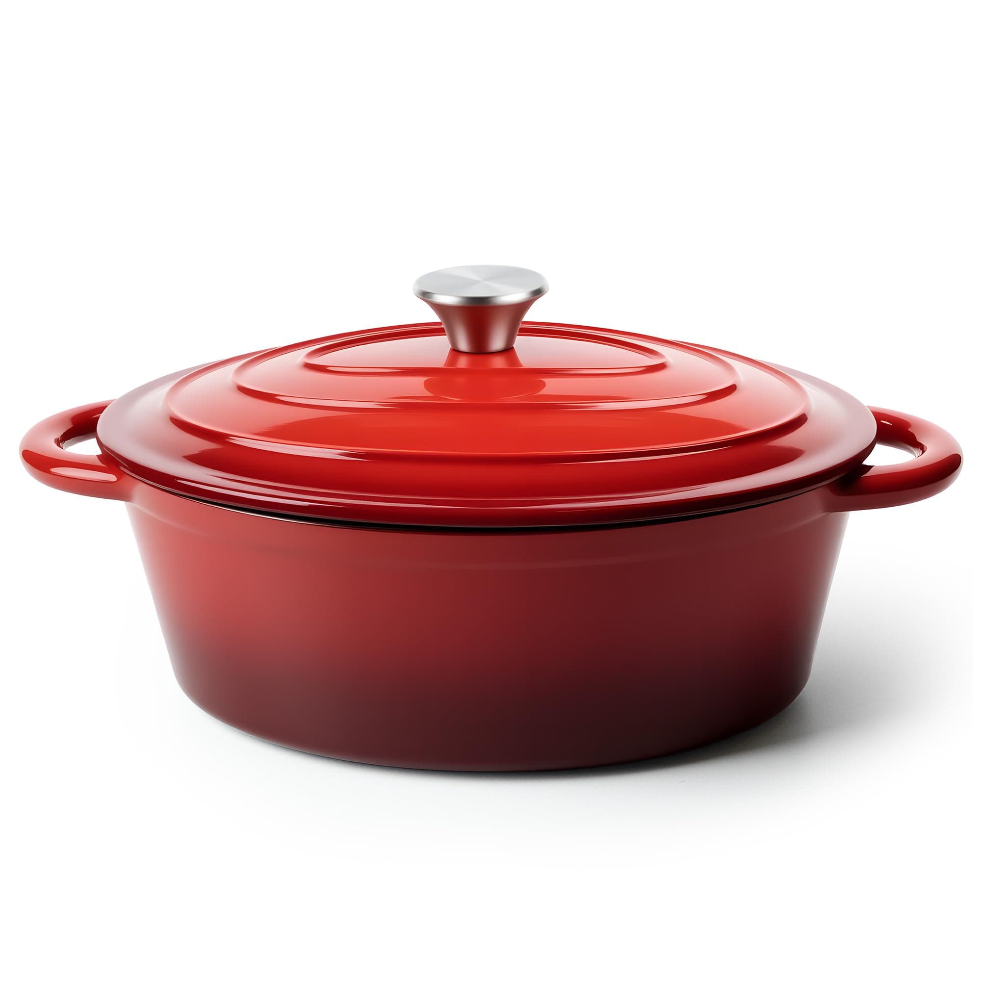Kerilyn 4.5 Quart Enamelled Oval Dutch Oven Pot with Lid and Two Handles, Cast Iron Dutch Oven for Cooking, Bread Baking, Non-Stick Cookware (Red)