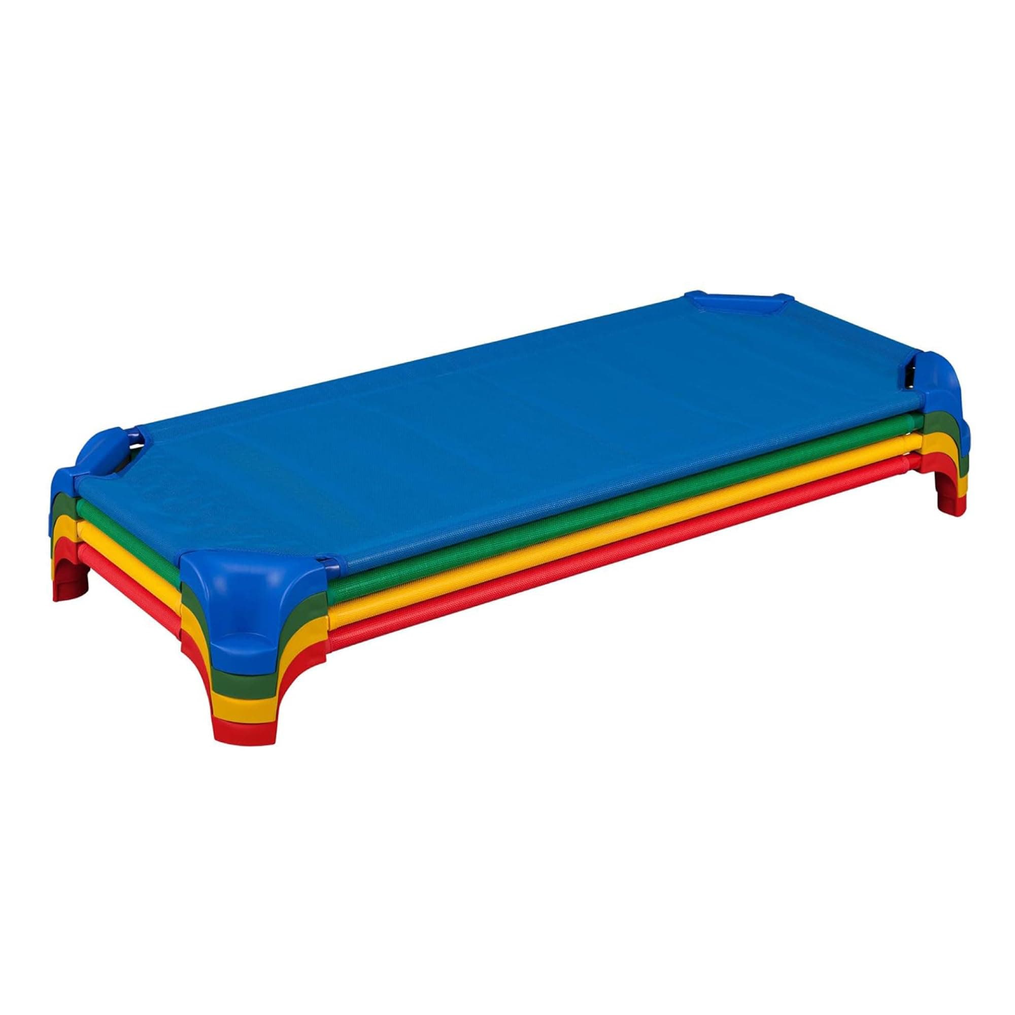 Sprogs SPG-16138-AS Deluxe Unassembled Stackable Day-care Cot with Easy Lift Corners, 52" W x 12" D, Red/Green/Yellow/Blue (Pack of 4)