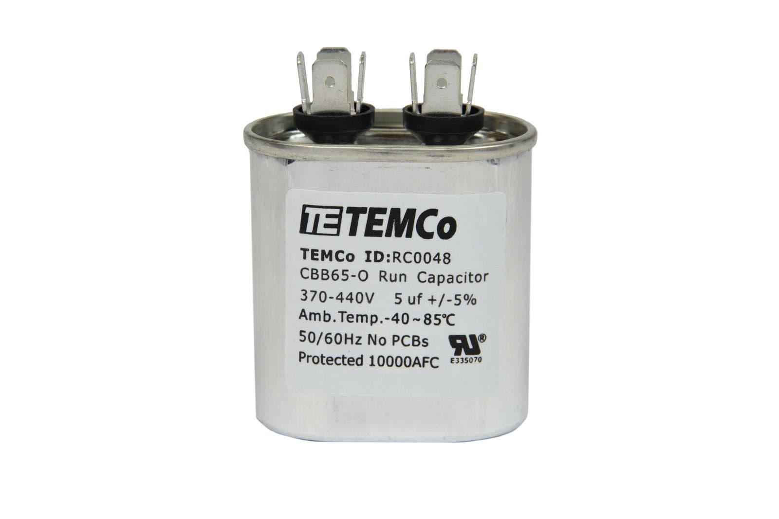 TEMCo 5 uF Run Capacitor CBB65, 5 MFD, 370-440V, Oval, 50/60Hz | for HVAC AC Fan, Motor, Blower Applications