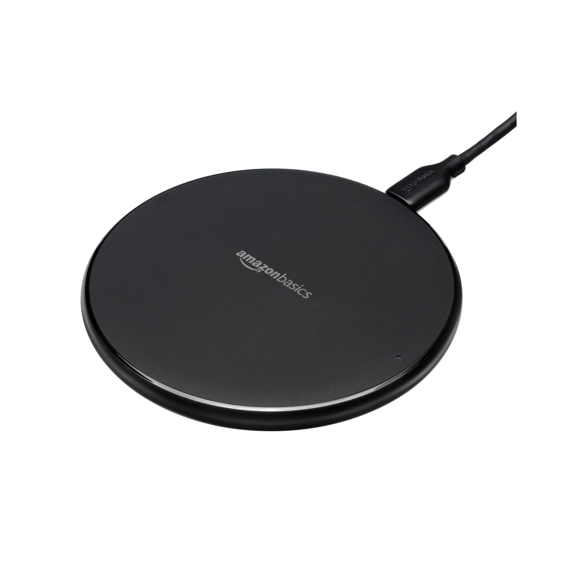 Amazon Basics 15W Qi Certified Wireless Charging Pad (iPhone 16/ 15/14/13/12/11/X, Samsung) - With USB cable (AC adapter not included) - Black