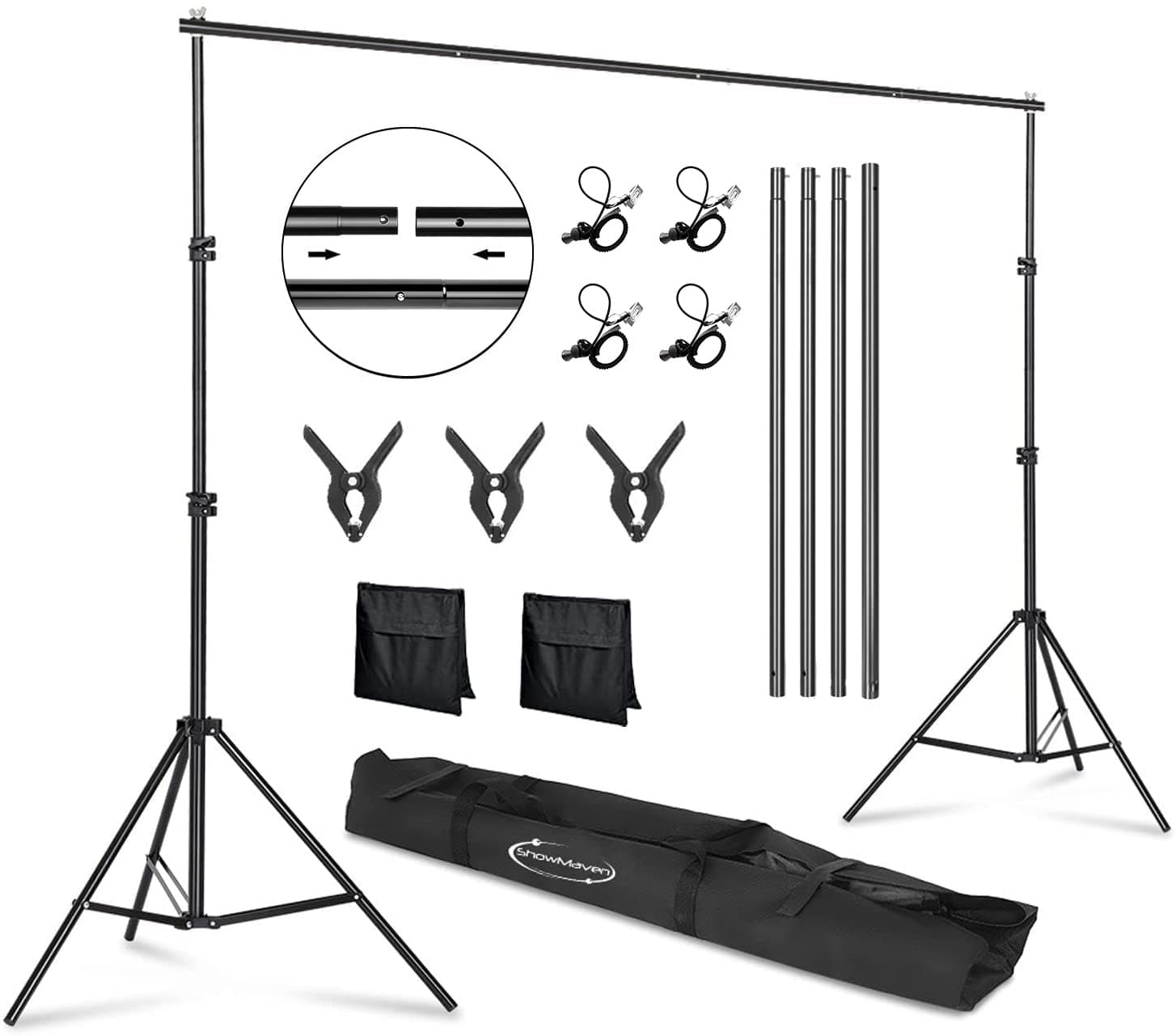 Backdrop Stand, 6.4ft x 10ft Adjustable Photo Background Stand with Carry Bag for Photography Photo Video Studio, Baby Shower, Birthday Party (6.4ftx10ft)