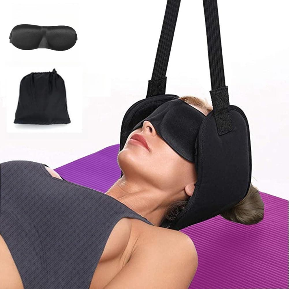 WEEOATAR Adjustable Neck Traction Stretcher Strap for Pinched Nerves, Portable and Easy to Use with Release Buckle, Neck Decompression Device Without Ear Holes for Indoors or Outdoors (Black 1)