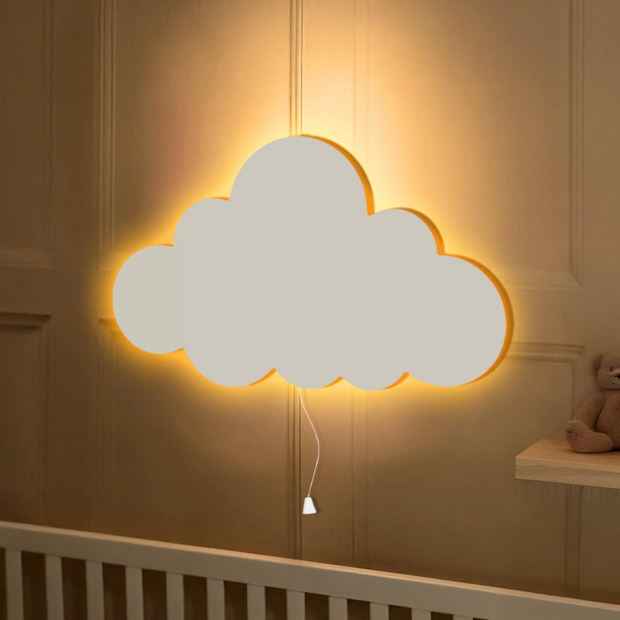 Marco Paul Modern Wooden White Cloud Shaped LED Night Light Battery Powered Night Light Kids Childs Room Decor Wall Lights Wall Mounted Nursery Bedside Lamp Baby Gifts Bedroom Decor Lighting
