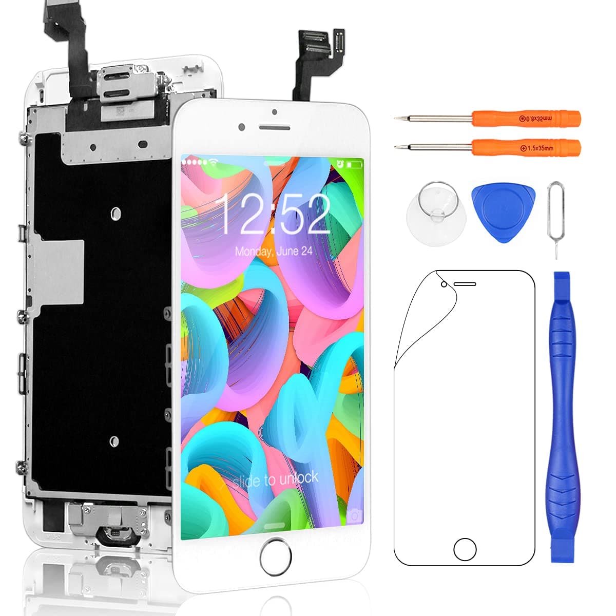 Yodoit for iPhone 6S LCD Display and Digitizer Assembly Glass Touch Screen with Frame Spare Parts - Front Camera, Proximity Cable, Home Button, Earpiece Speaker + Tool - 4.7 Inches White