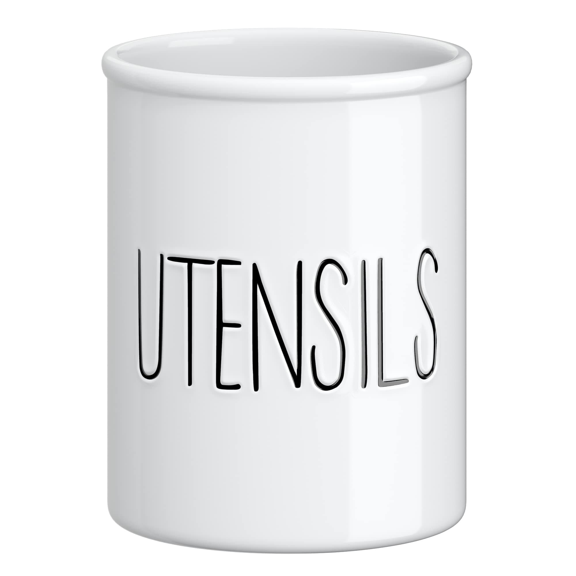 Barnyard Designs Ceramic Utensil Crock Holder for Kitchen Counter, Rustic Farmhouse Countertop Decor, French Country Organizer Caddy for Cooking Utensils, Spatulas and Mixing Spoons, White, 5.5â€Â