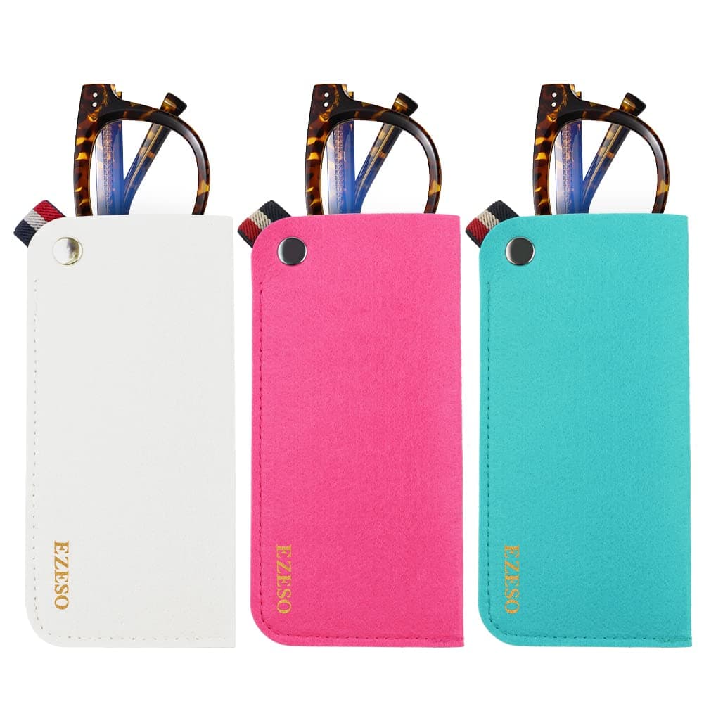 3 Pack Eyeglass Cases - Soft Felt Slip-in Pouch Case - Glasses Storage Case Makeup Pouch