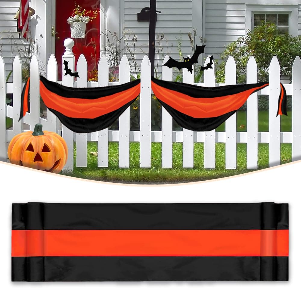 Halloween Bunting Flag- 3 Stripe Orange & Black Bunting Flags Trick or Treat Halloween Decor Outside Wall Garden Porch Indoor Home - 24" x 240"