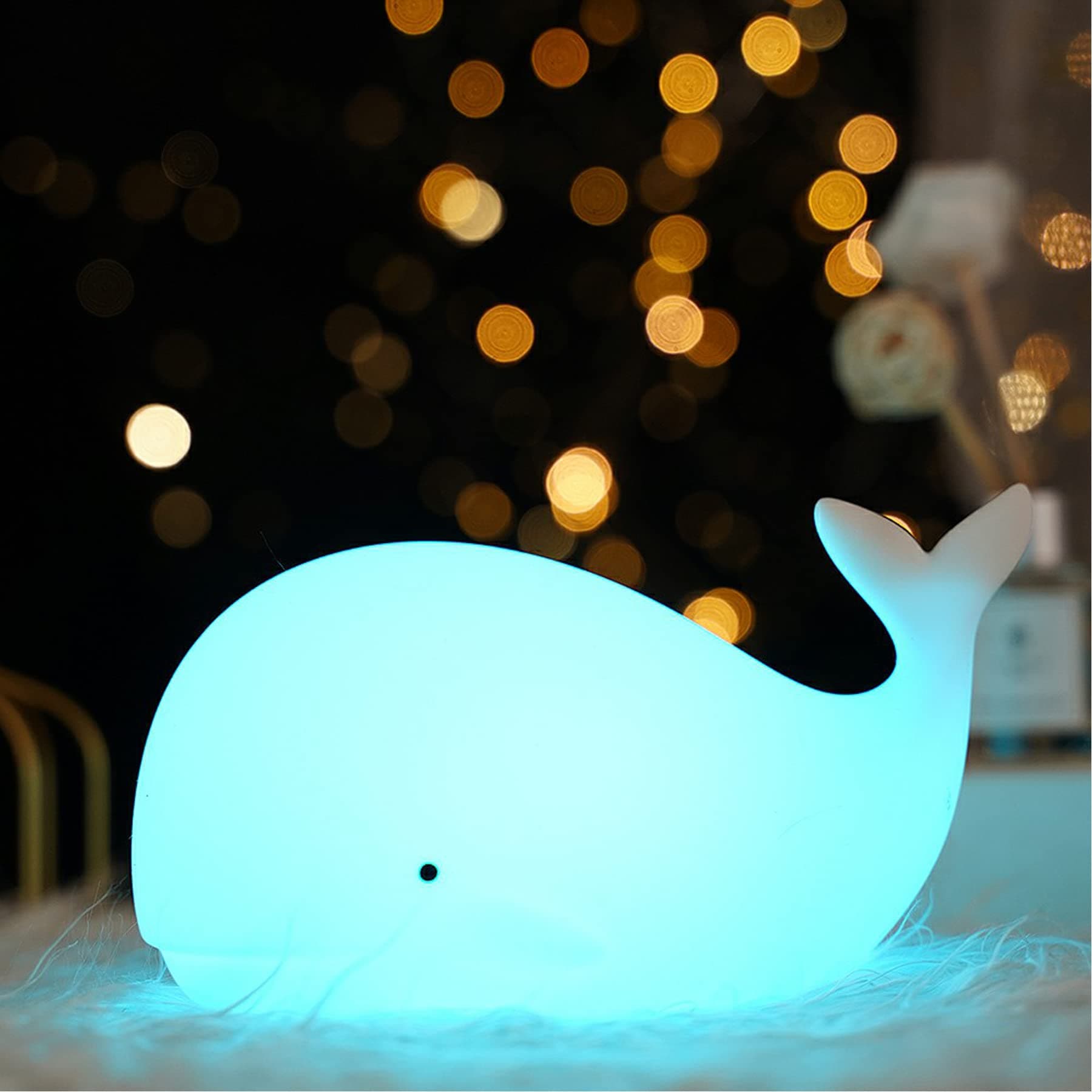 Under the Sea Nursery Decor Night Light, Soft Silicone Whale Lamp for Baby & Toddler Room, Ocean Theme Nursery Nightlight, Rechargeable Safe Bedside Light