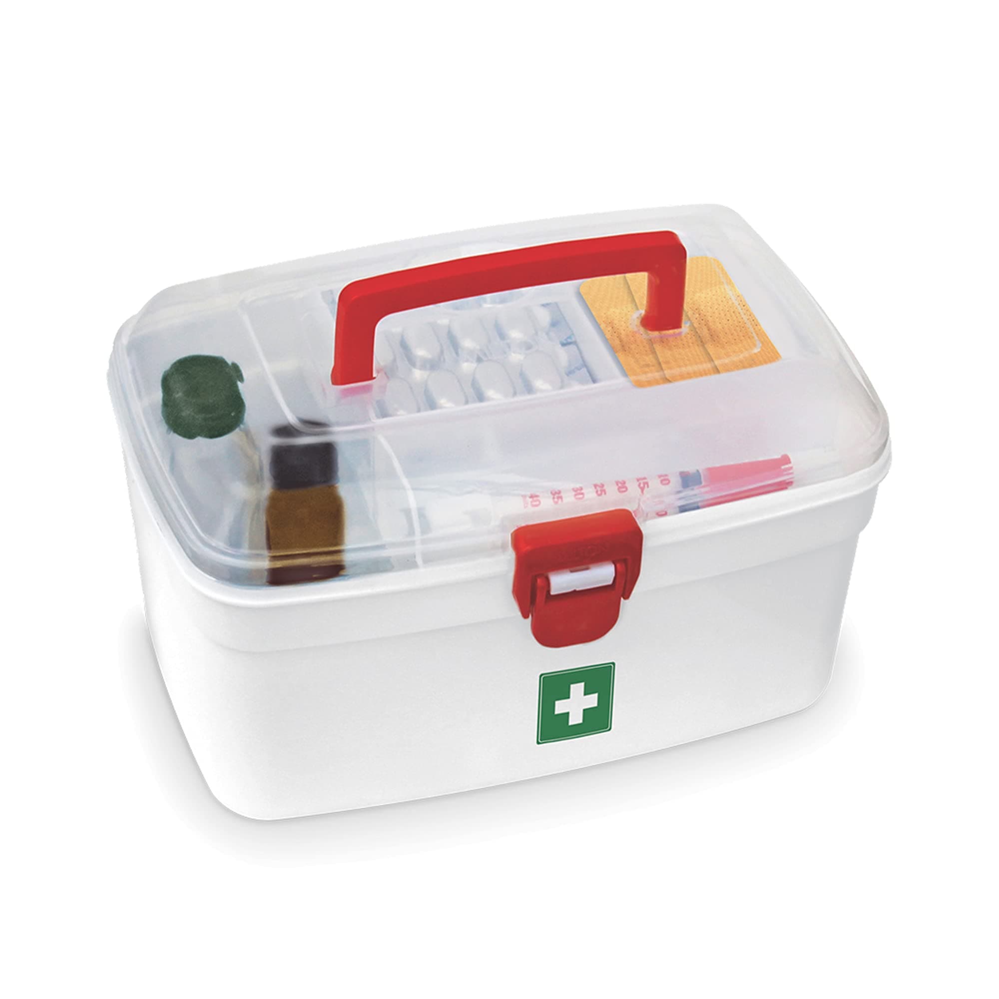 MILTON Medical Box, First Aid Empty Medicine Storage Box | Organizer | Attached Handle | Family Emergency Kit | Detachable Tray | Easily Accessible with a Transparent Lockable Lid | White