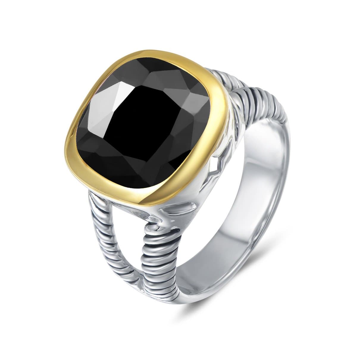 UNY JEWEL Twisted Cable Wire Two Tone Cusion Cut CZ Statement Ring Designer Inspired Fashion Love Antique Women Jewelry Gift