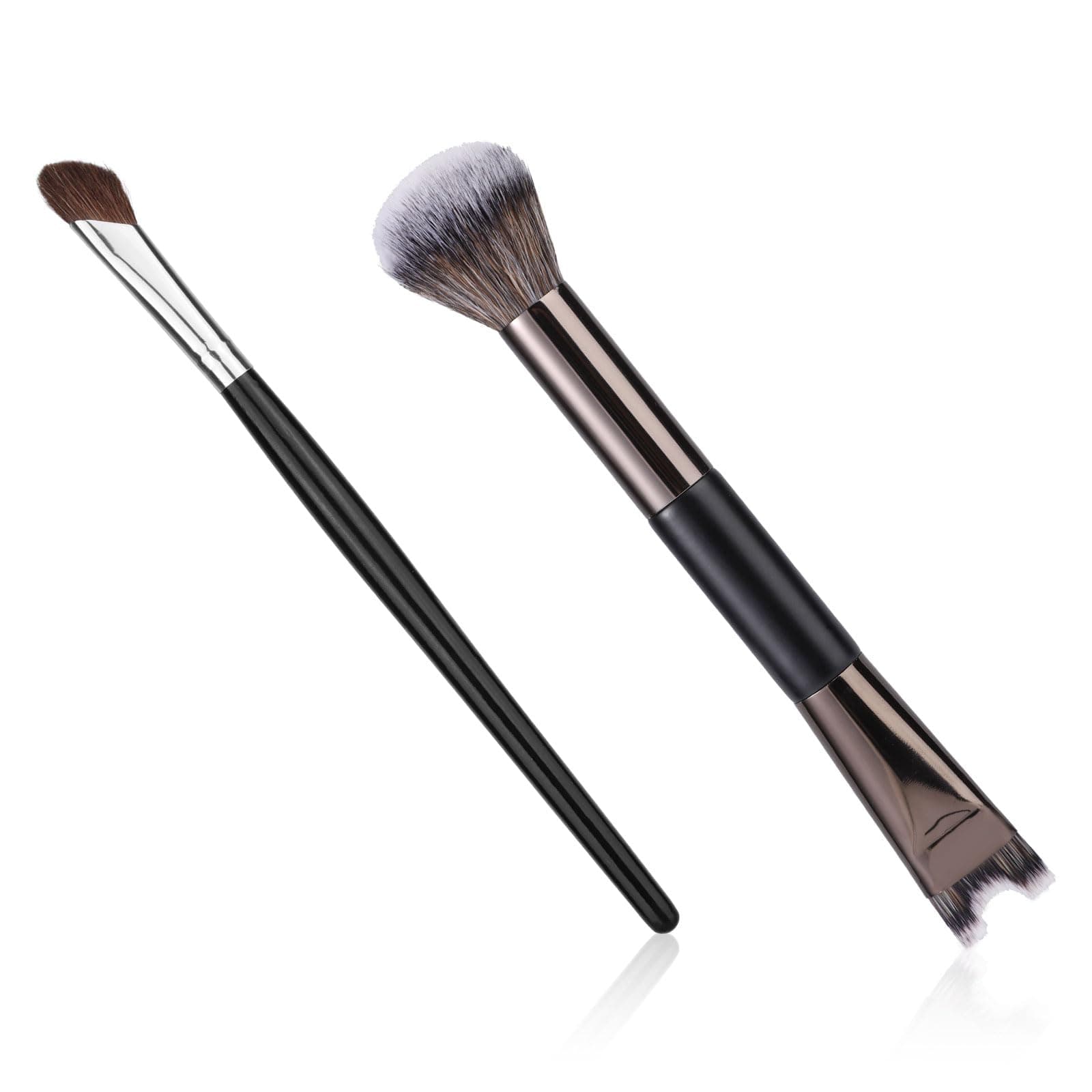 2pcs Nose Contour Brushes, 6.3 Inch 2-in-1 U-Shaped Fluffy and Angled Brush Set Dual Head Practical Makeup Tools for Sculpting, Highlighting, Defining (Black)