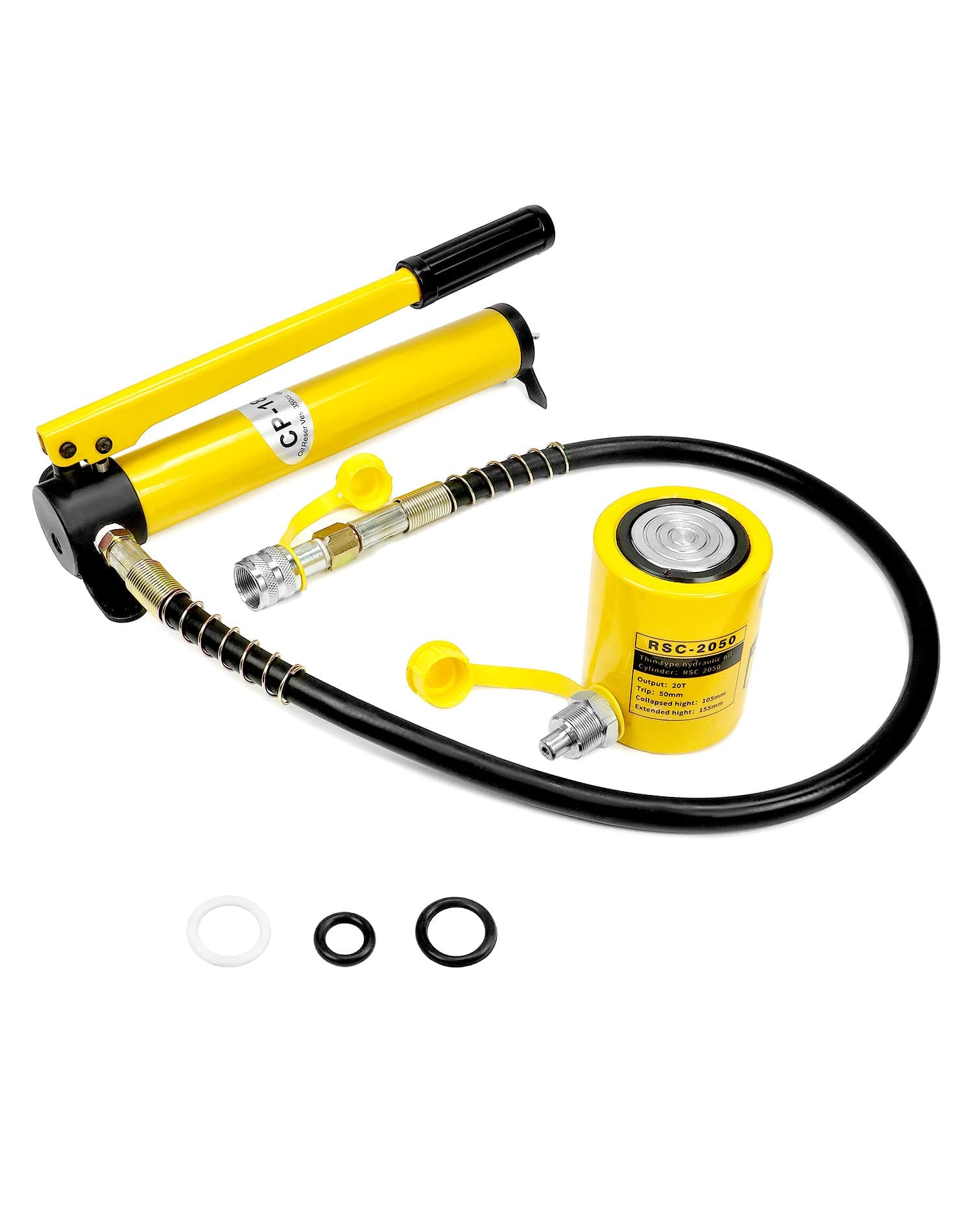 QWORK 20T Mini Hydraulic Cylinder Jack Porta Power Ram 2" Stroke, CP-180 Manual Hydraulic Hand Pump, Single Acting Lifting Cylinders for Machinery Shipbuilding