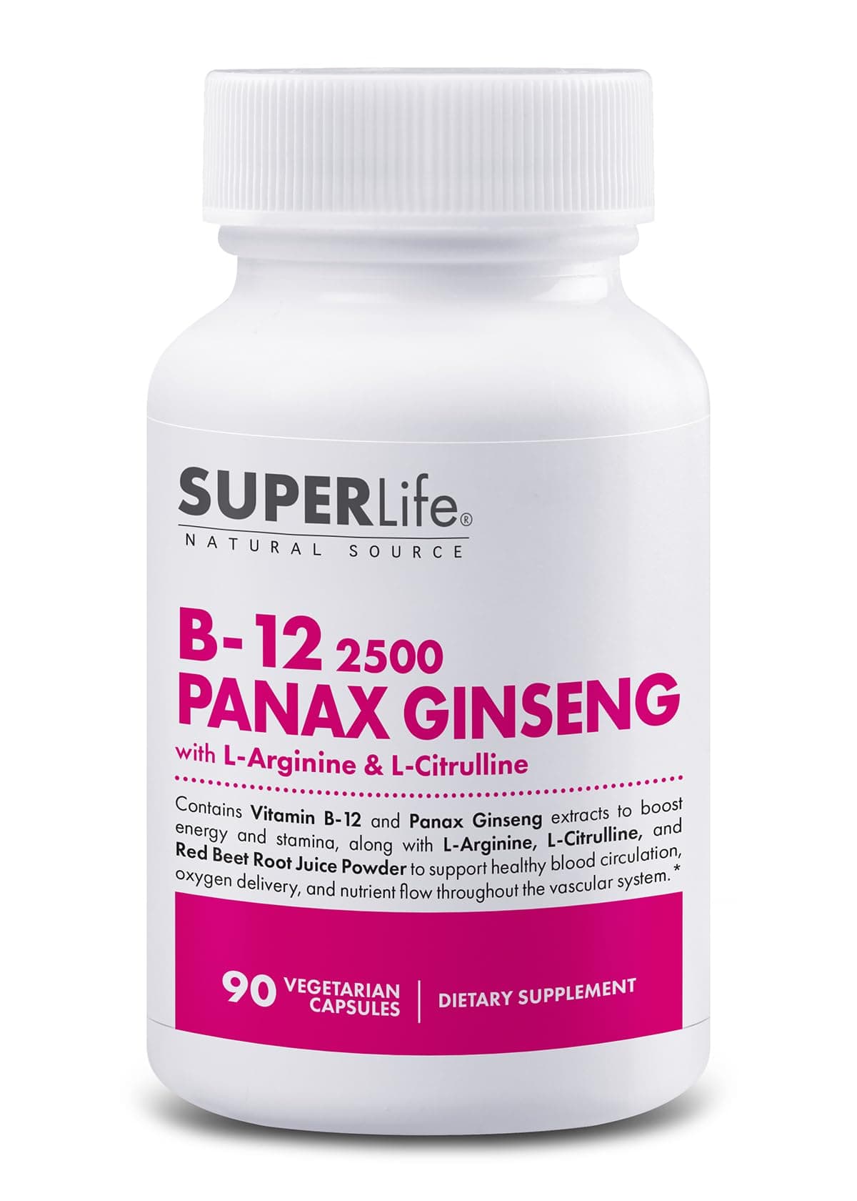 Fresh Start Vitamin B-12 2500 & Panax Ginseng with L-Arginine & L-Citrulline - Powerful Energy Booster | Supports Normal Blood Flow & Energy Metabolism | Supplement - 90 Capsules