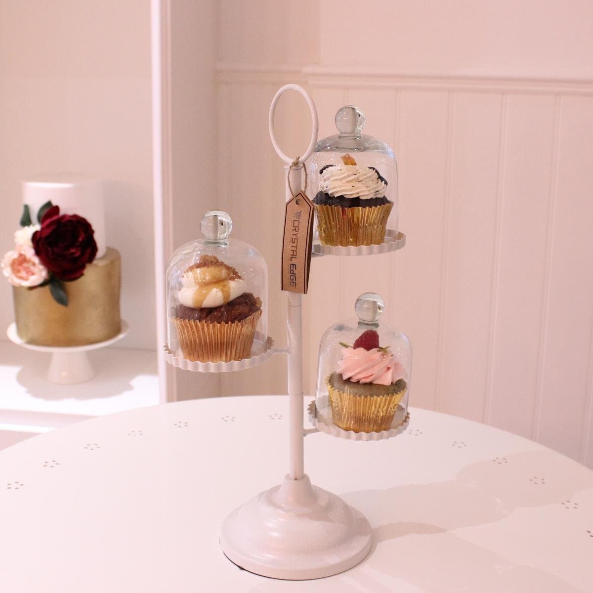 3 Tier Cupcake Stand with Individual Glass Domes
