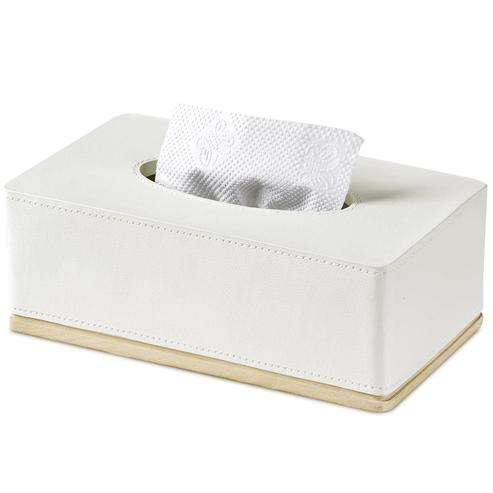Rectangular Tissue Box Cover for Bathroom,Livingroom,Bedroom, Hand Carved Leather Resin Tissue Box Holder,10 x 5.7 x3.7 in, Beige