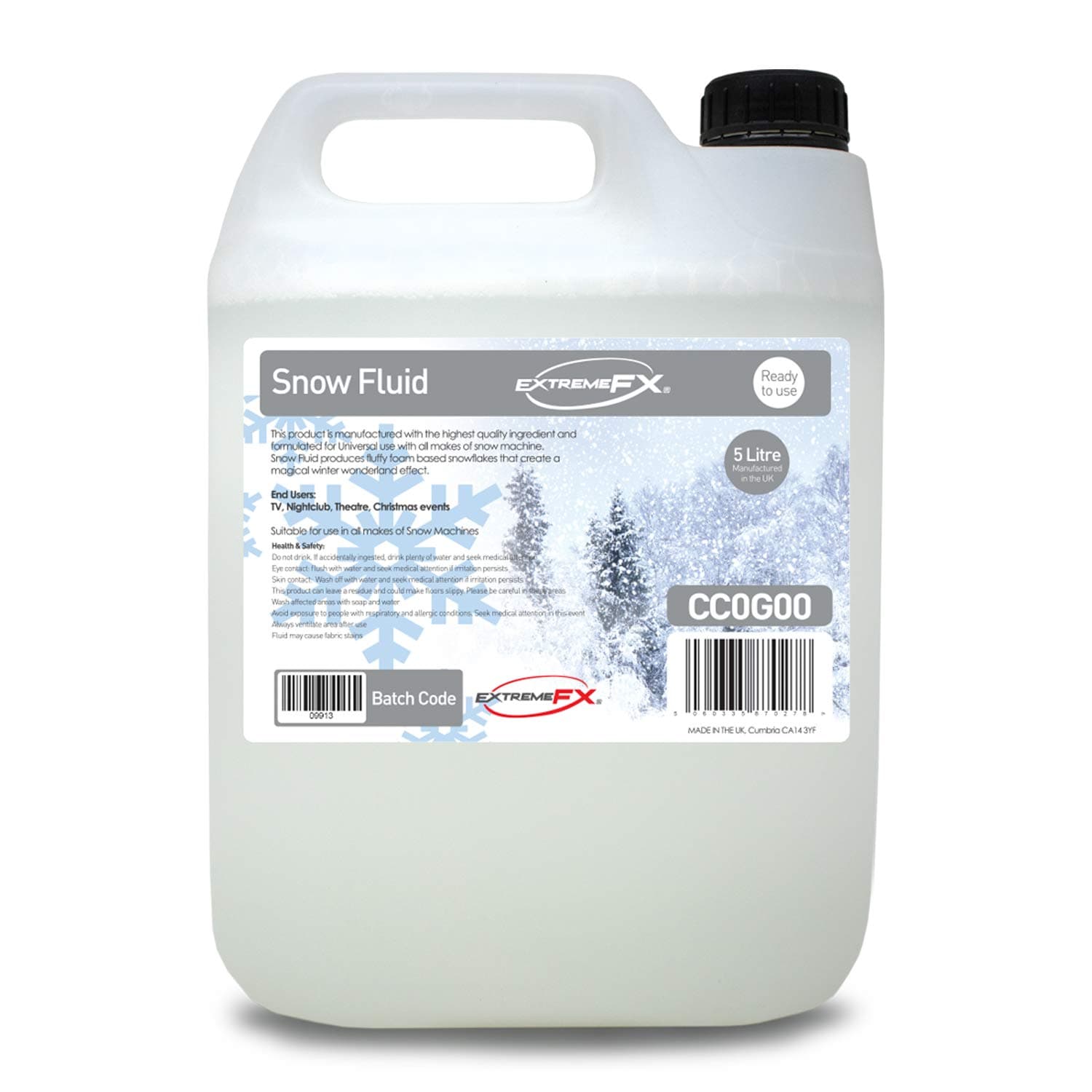 Super Snow Fluid 5L Premium Artificial Snow Ready to Use Fake Snow Machine Liquid Special Effects, Christmas Snow, Winter Wonderland, artificial snowflakes, for all makes of snow machine