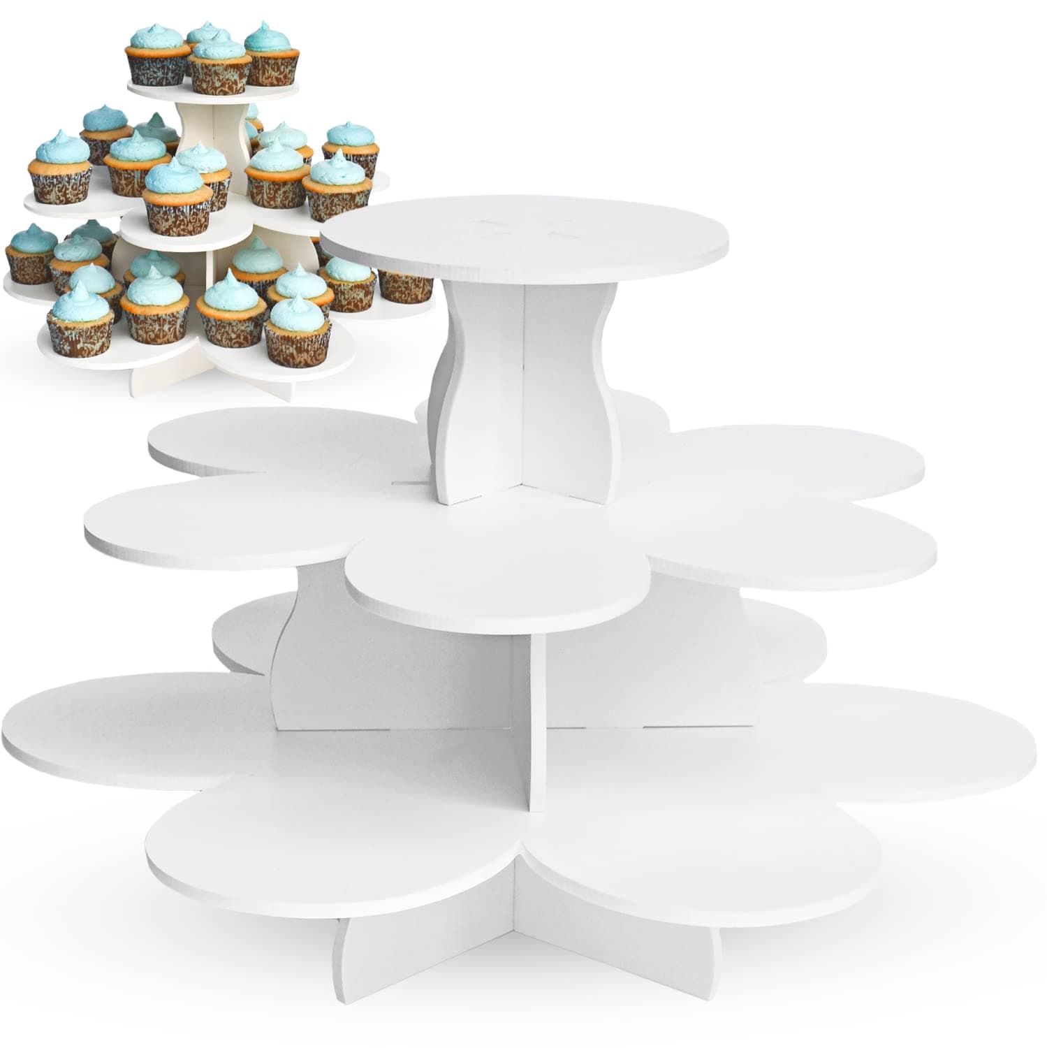 The Smart BakerAdjustable, Reusable 3 Tier Flower Cupcake & Dessert Tower Display Stand, White - Holds up to 48+ Cupcakes | Weddings, Parties, Holidays, Baby Showers and More!