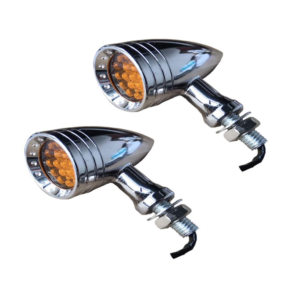 CNC Motorcycle LED Turn Signal Lights Blinker Indicator Front Rear Tail Light for Yamaha for Suzuki (Yellow Light, Chrome)