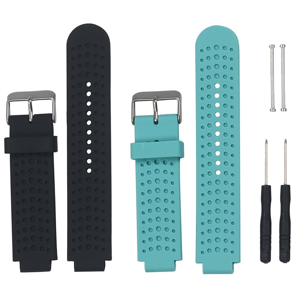 2pcs Replacement Bands and Straps for Garmin Forerunner 735XT 630 620 235 230 220 GPS Running Watch (Black+Teal)