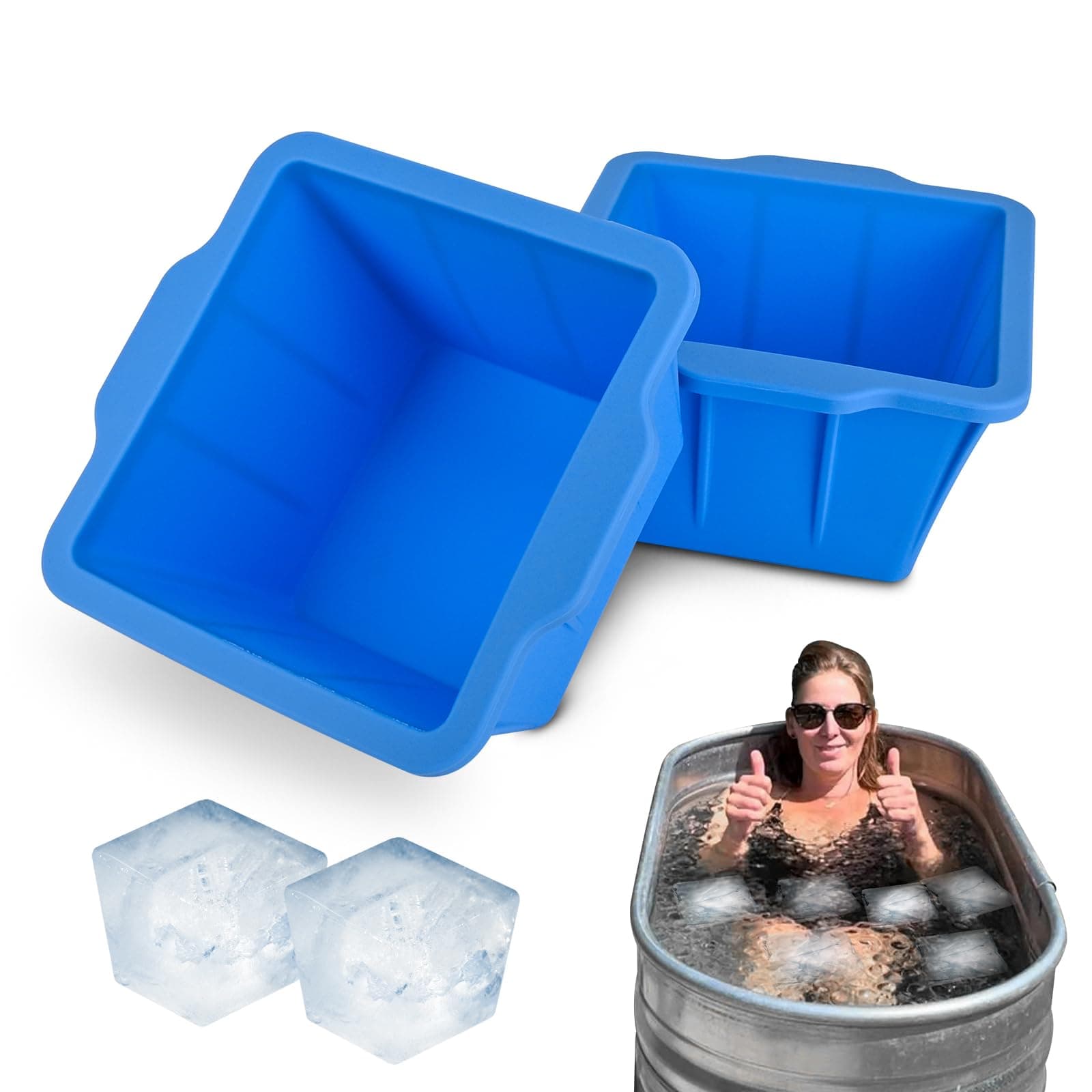 Kinggrand Kitchen Large Ice Block Mold for Bath - Reusable Cubes for Freezer, Over 8 LB Block for Cold Plunge or Coolers - Steel Reinforced Thick Silicone Mold, 2 Pack