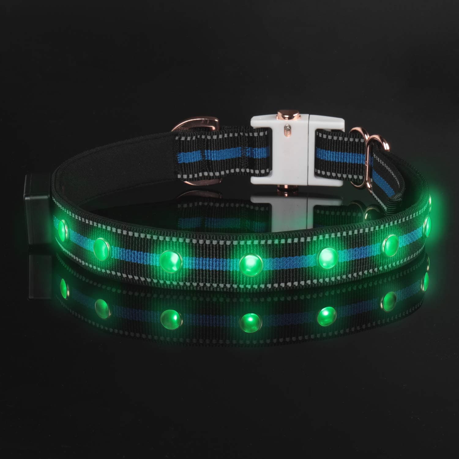 DOGNESS LED Dog Collar, USB Rechargeable Lights, with 3 Glowing Modes for Night Safety, Water Resistance, Adjustable for Medium Large Dogs, Blue, Matching Leash Sold Separately