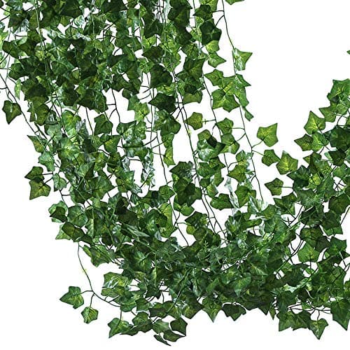 Artificial Ivy Leaf Plants Vine, 12 Strands 8Ft Artificial Garlands Hanging Plants Fake Foliage Flowers for Wedding Office Home Kitchen Party Wall Decor