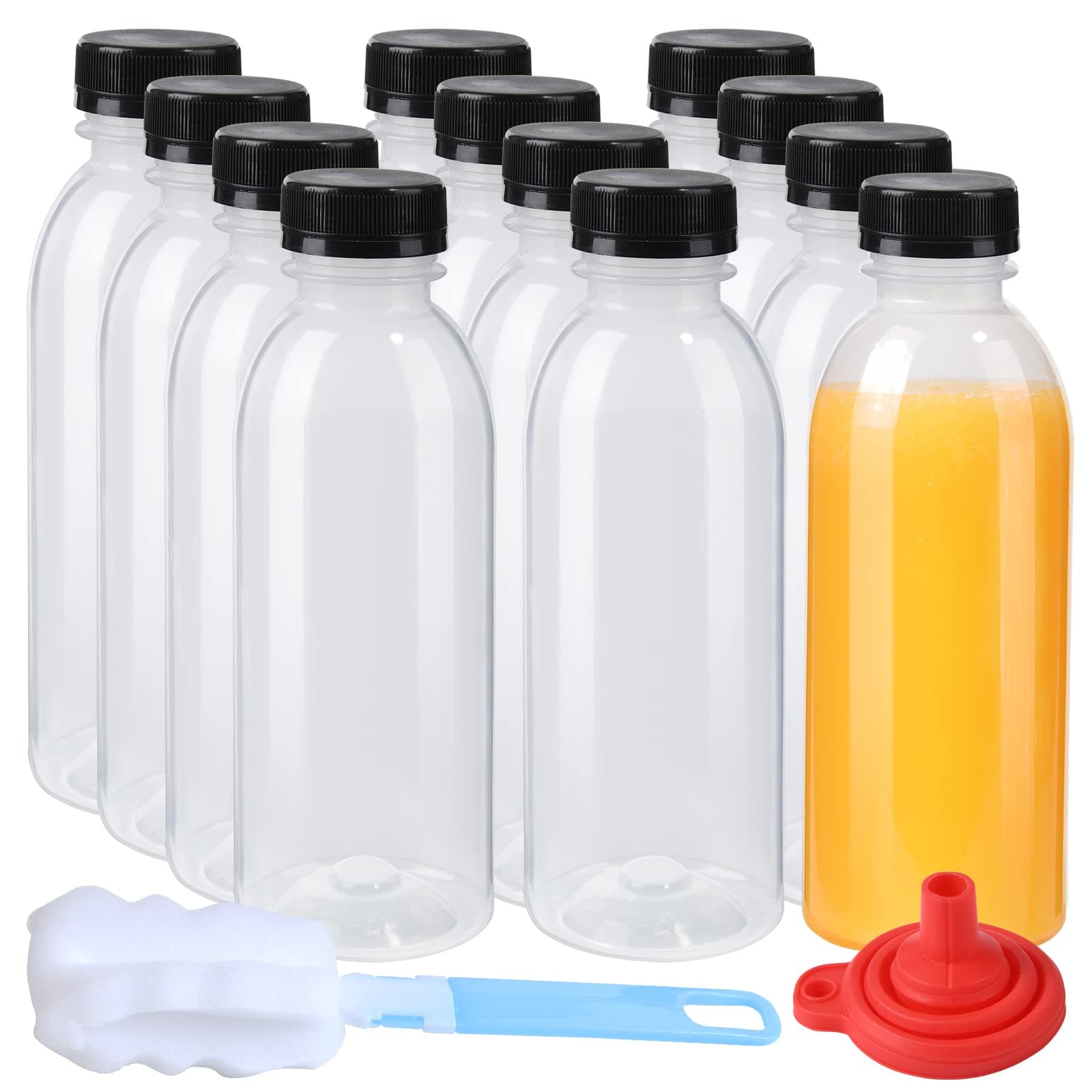 zmybcpack 12 Pack 450ml (Approach 16 OZ) PP Heat-Resistant Plastic Juice Bottles With Caps-Plastic Smoothie Bottles-Reusable Bulk Beverage Containers with Lids For Juice, Beverage(Dishwasher Safe)