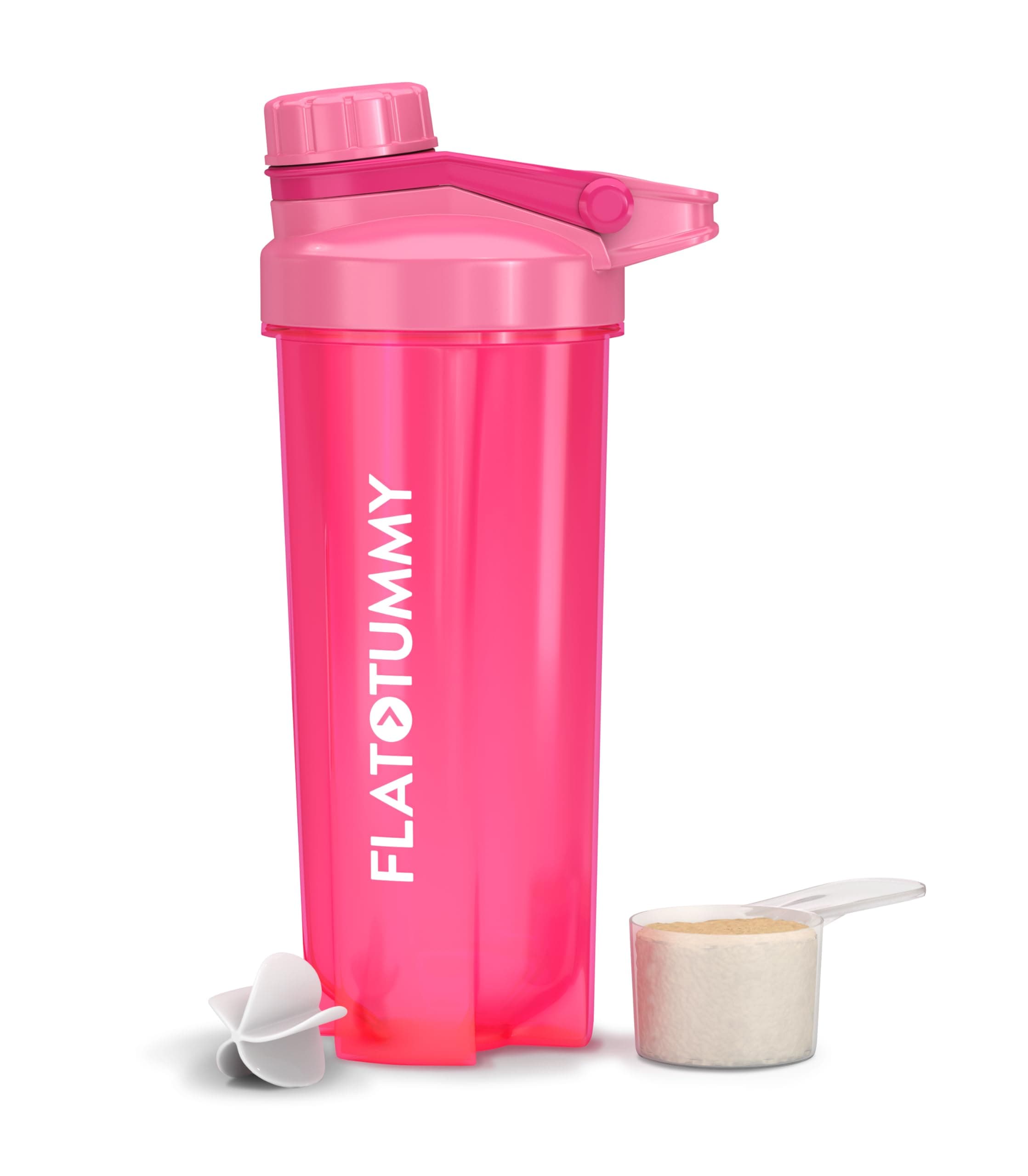 Flat Tummy Protein Shaker Bottle with Powder Storage - Pink Blender Bottle Shaker 20oz - Protein Mixer with Protein Shaker Ball - Cute Shaker Bottle for Women - Preworkout Bottle