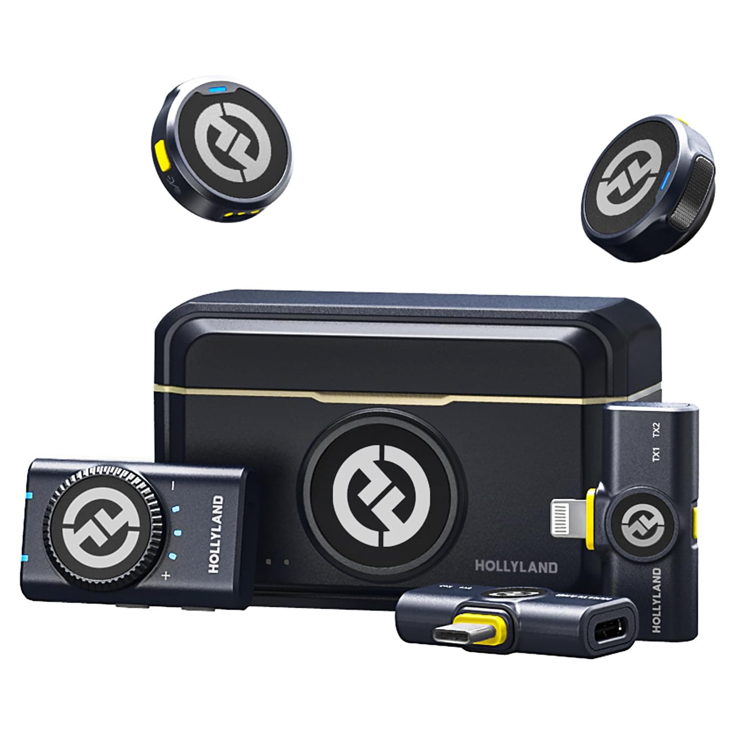 Hollyland Lark M2 Wireless Microphone for iPhone/Camera/Android/PC, 48kHz/24-bit High Fidelity Audio, 300m Range, Noise Cancelling, 40h Use, YouTube, Vlog, Streaming (2TX + 3RX + Charging Case)