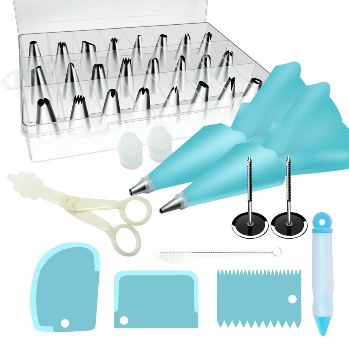 AideMeng 42 pieces cake decorating kit with 30 stainless steel silicone pastry bags, 2 Flower Nails, Baking Supplies Frosting Tools Set for Cupcakes Cookies, 42pcs