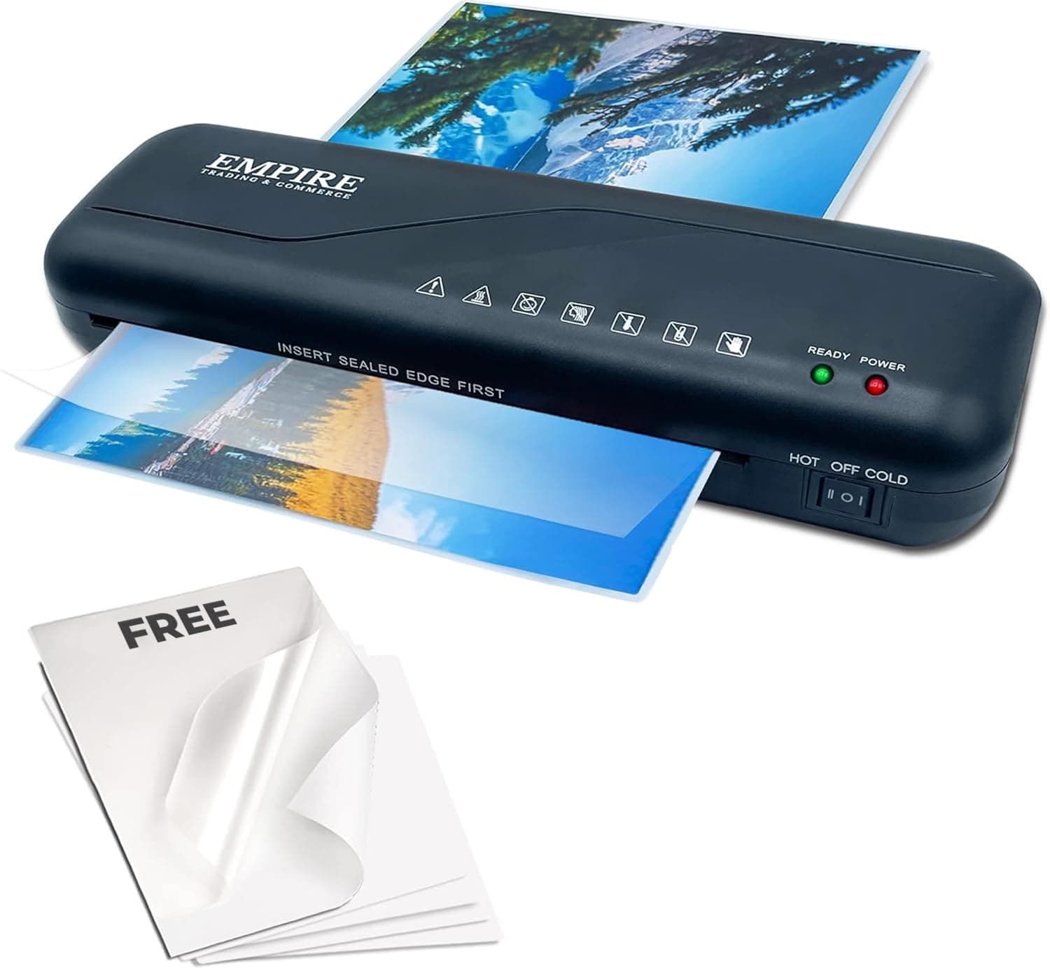 Empire Laminating Machine with 5 Laminating Bags - Hot and Cold A4 Thermal Device for Home, School and Office