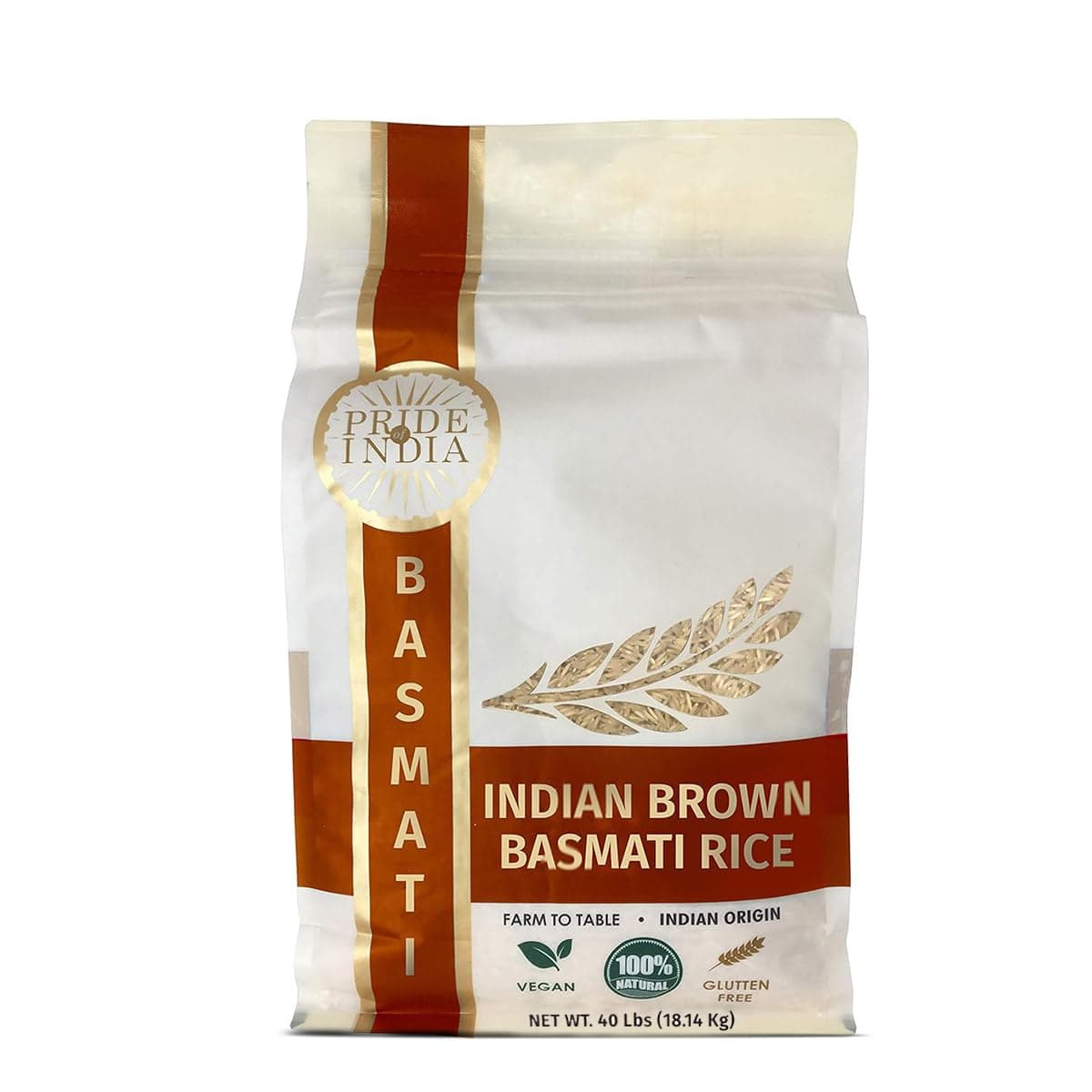 Extra Long Indian Premium Brown Basmati Rice, 40 Pound (18.14 Kilo) Non Woven Cloth Bag - Naturally Aromatic, Aged, Flavorful, Slender, Non Sticky Whole Grains - 400+ Servings