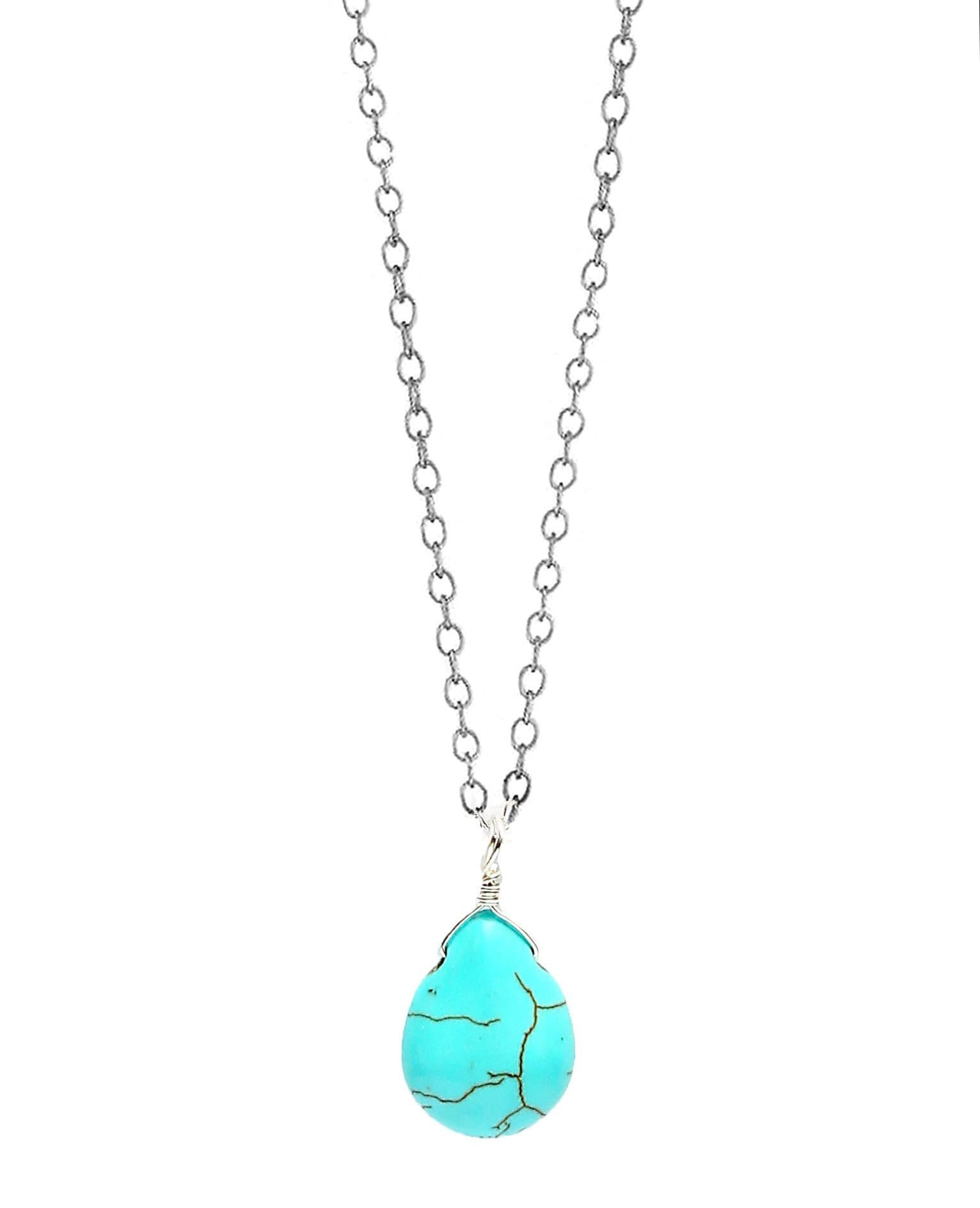 Sterling Silver Turquoise Teardrop Pendant Necklace 16"