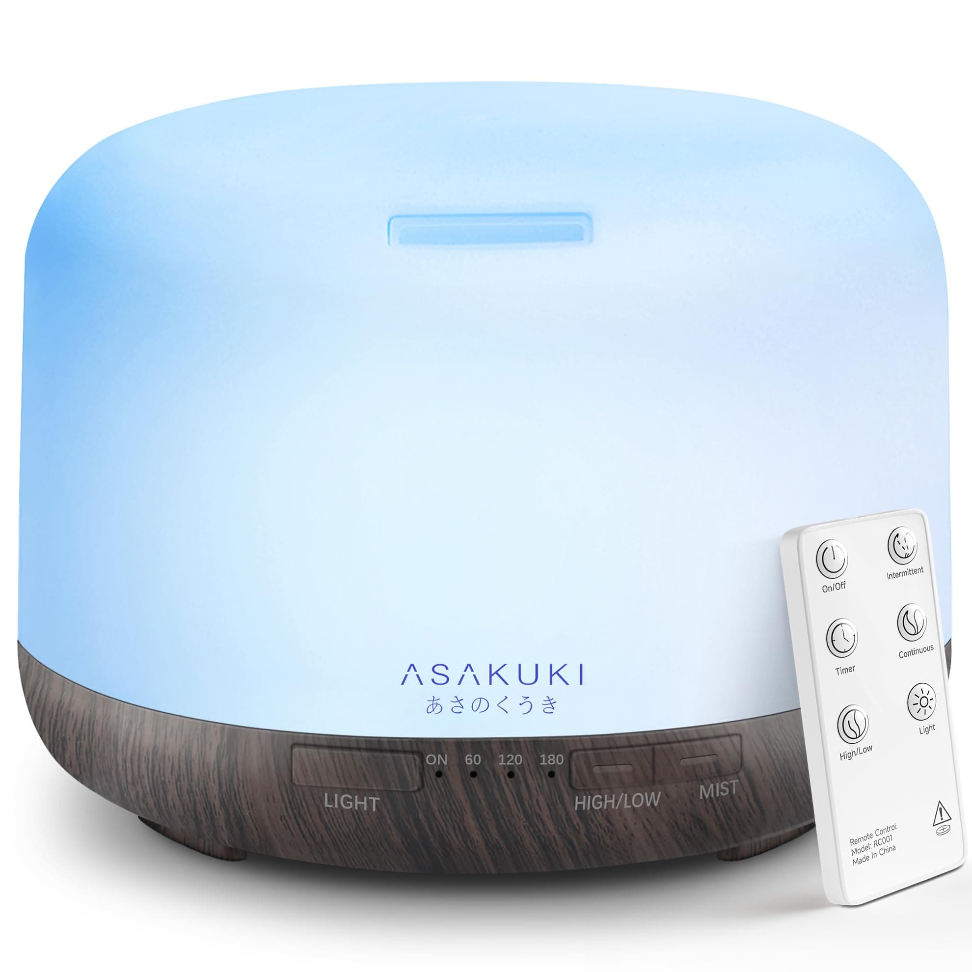 ASAKUKI 500ml Premium, Essential Oil Diffuser, 5 in 1 Ultrasonic Aromatherapy Fragrant Oil Vaporizer Humidifier, Timer and Auto-Off Safety Switch, 7 LED Light Colors