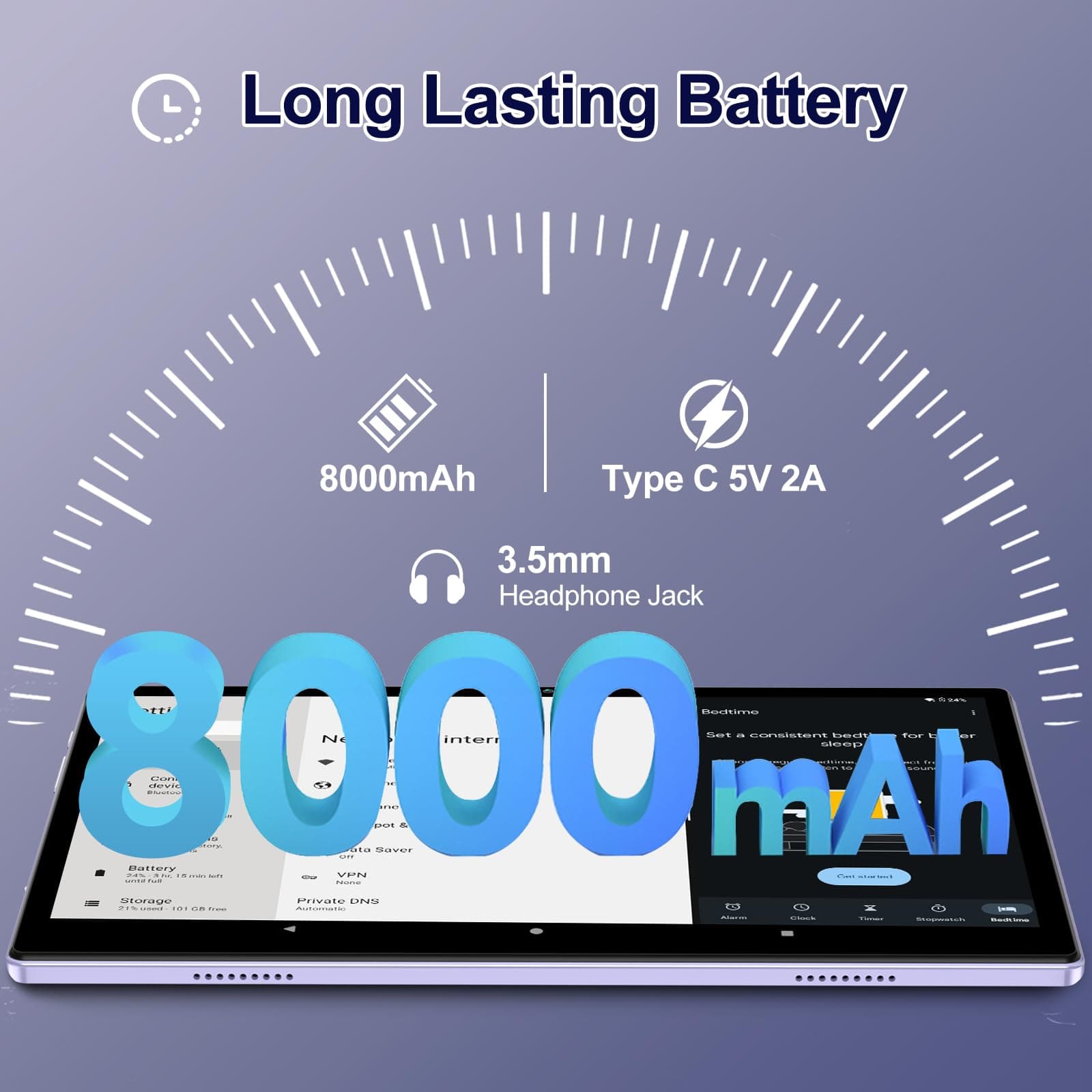 2024 Newest Android 14 Tablet 22GB RAM 128GB ROM 1TB Expand, 10.1 inch 8000mAh Octa-Core Tablet with Keyboard & Mouse, HD IPS Display, 5G Wi-Fi, Bluetooth, GPS, Widevine L1, Split Screen -Metal Purple