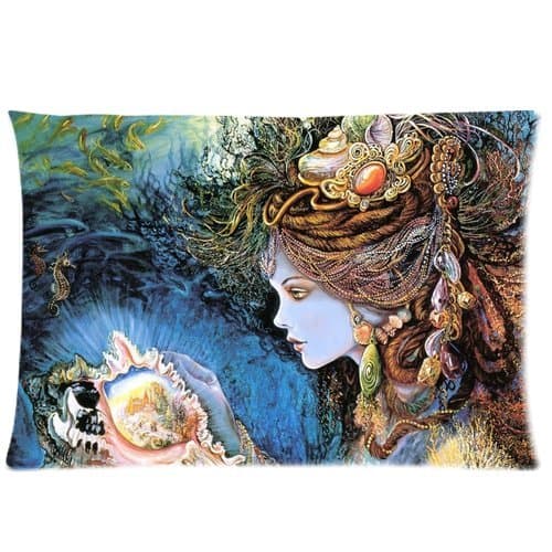 Customized Art Retro Mermaid Queen Size Pillow Cover Case Cushion Case Zippered Two Sides Printed 20x30 Inches