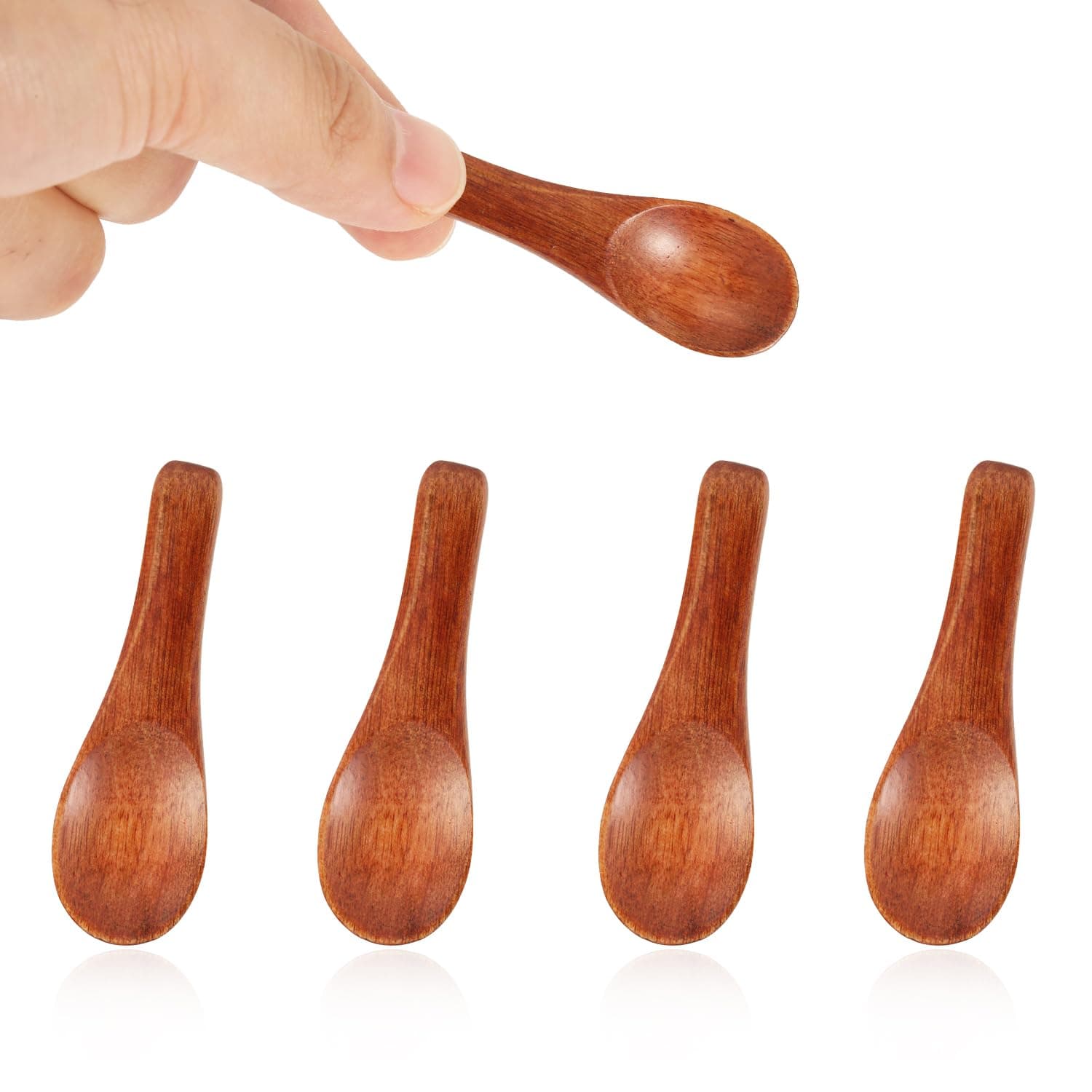 NQEUEPN 4 Pcs Handmade Tiny Wooden Spoons, 2.36in Tiny Spoons for Spices Mini Wooden Spoons for Sauces Sugar Salt Dips Spices Honey Mustard Cooking