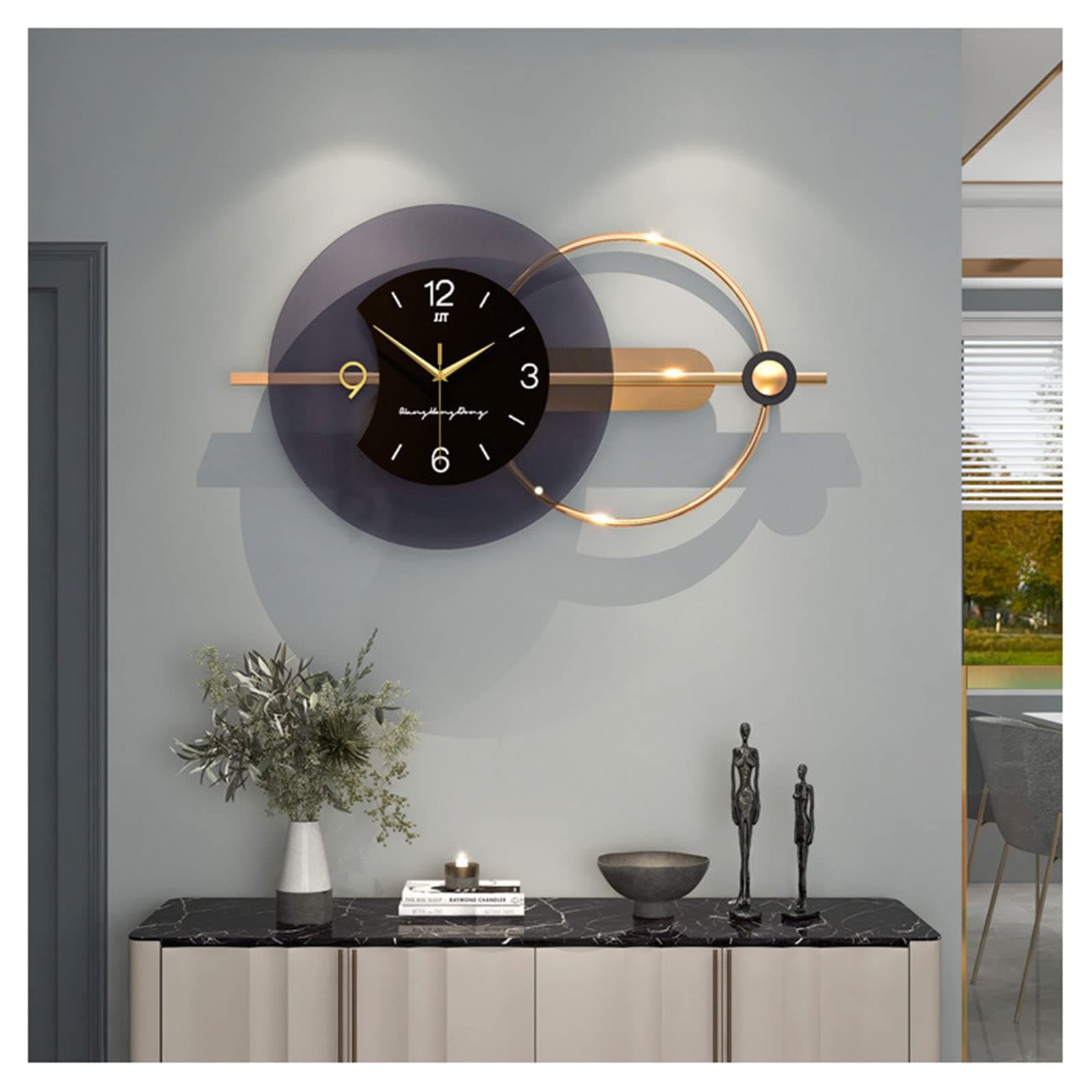 New Creative Decoration Wall Clocks,Large Silent Wall Hanging Clocks Wrought Iron Wall Watches for Living Room Cafe Quartz Clock,80X38CM