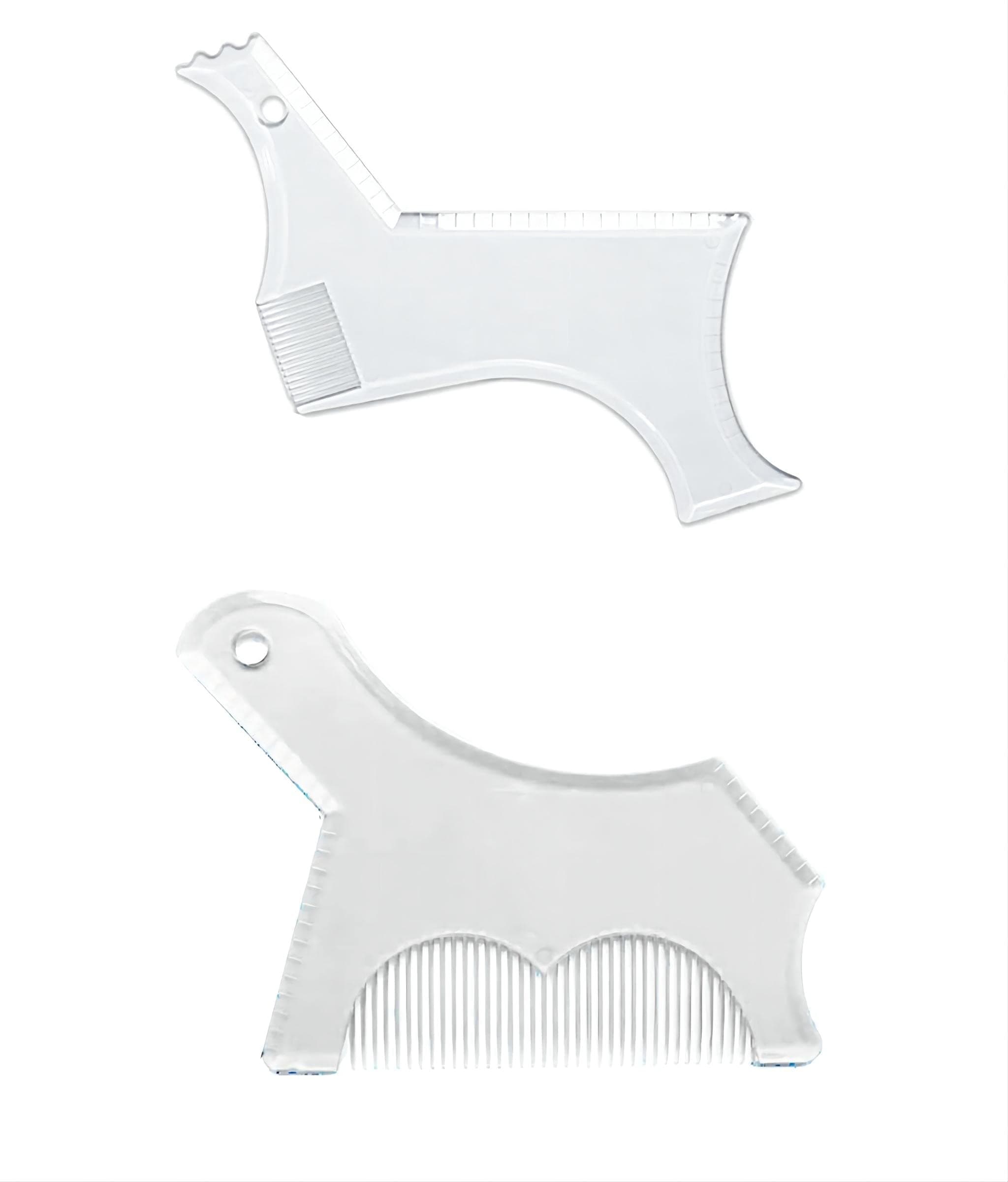Beard Shaping & Styling Tool with Comb for Perfect line up & Edging for Men's Jaw Cheek/Neck Line, Symmetric/Curve/Step Cut Works with Any Beard Razor Electric Trimmers or Clippers (Clear-2pcs)