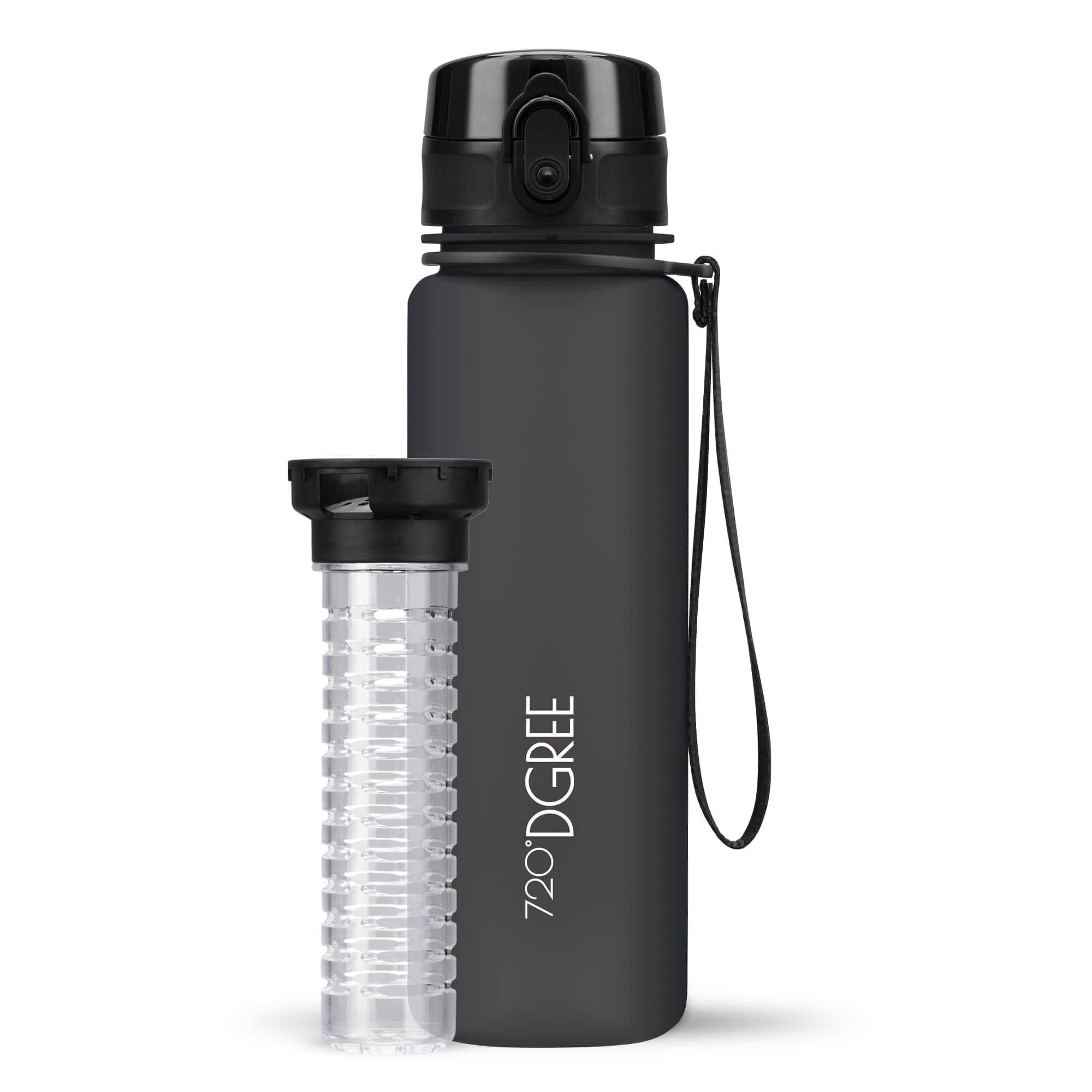720°DGREE Sipper Water Bottle 500ml with Fruit Infuser | BPA, BPS Free | Tritan | For Adults & Kids | For Sports, Gym, Office, Workout | Onyx Black