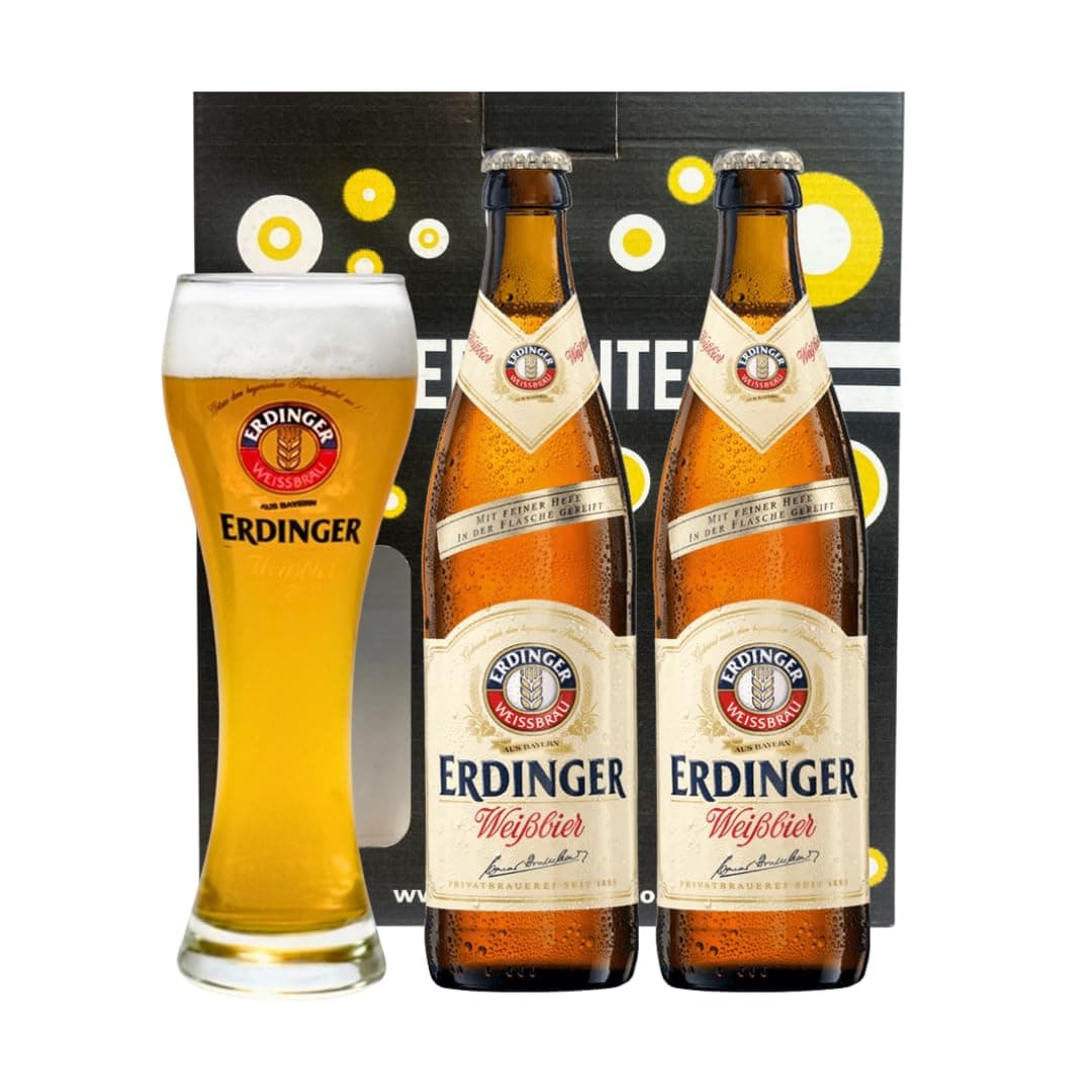 ERDINGER Weissbier German Wheat Beer Gift Set with Official ERDINGER Glass (2 Pack)