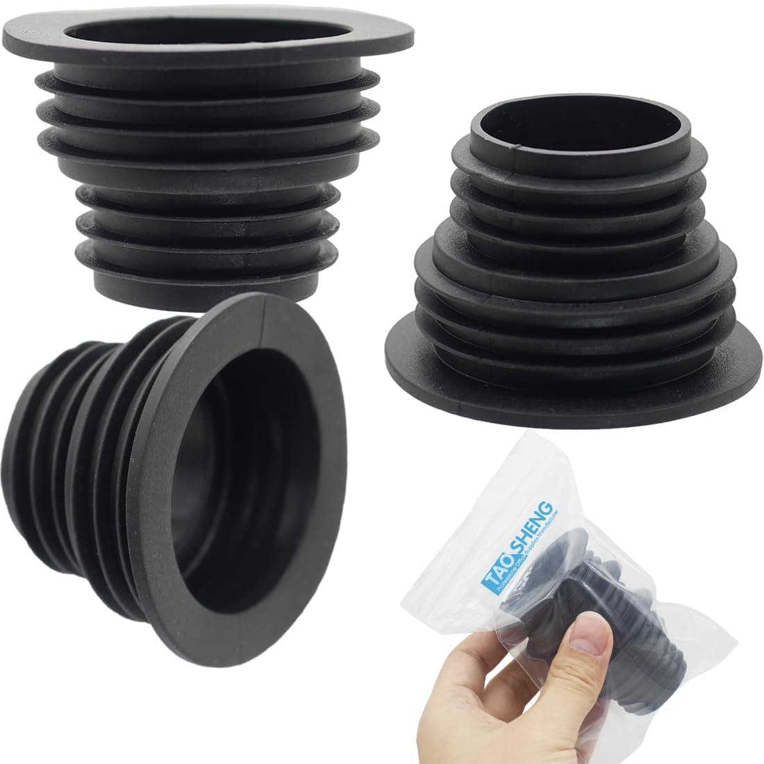 Universal Fit Drain Pipe Silicone Plug, Washing Machine Drain Hose Sealing Plug Kitchen Pipe Sewer Seal Ring Hose for Laundry Room Bathroom Bathtub, Black 3 Pack